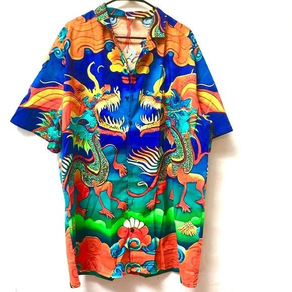 Other Hawaiian Dragon Cotton Dress Shirt Mens 2XL Vibrant Gift Man Size US XXL / EU 58 / 5 - 1 Thumbnail