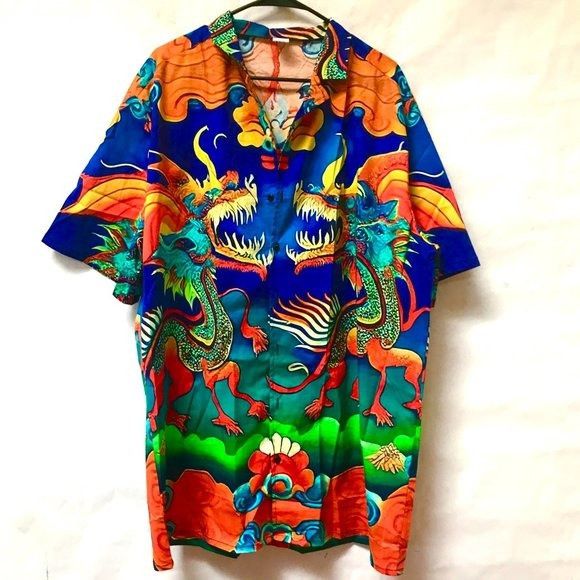 Other Hawaiian Dragon Cotton Dress Shirt Mens 2XL Vibrant Gift Man Size US XXL / EU 58 / 5 - 2 Thumbnail