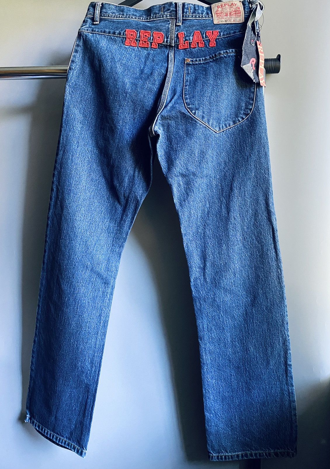 Japanese Brand × Replay Replay Jeramy Jeans Big logo Blue Pants Embroidered Men’s Size US 33 - 23 Thumbnail