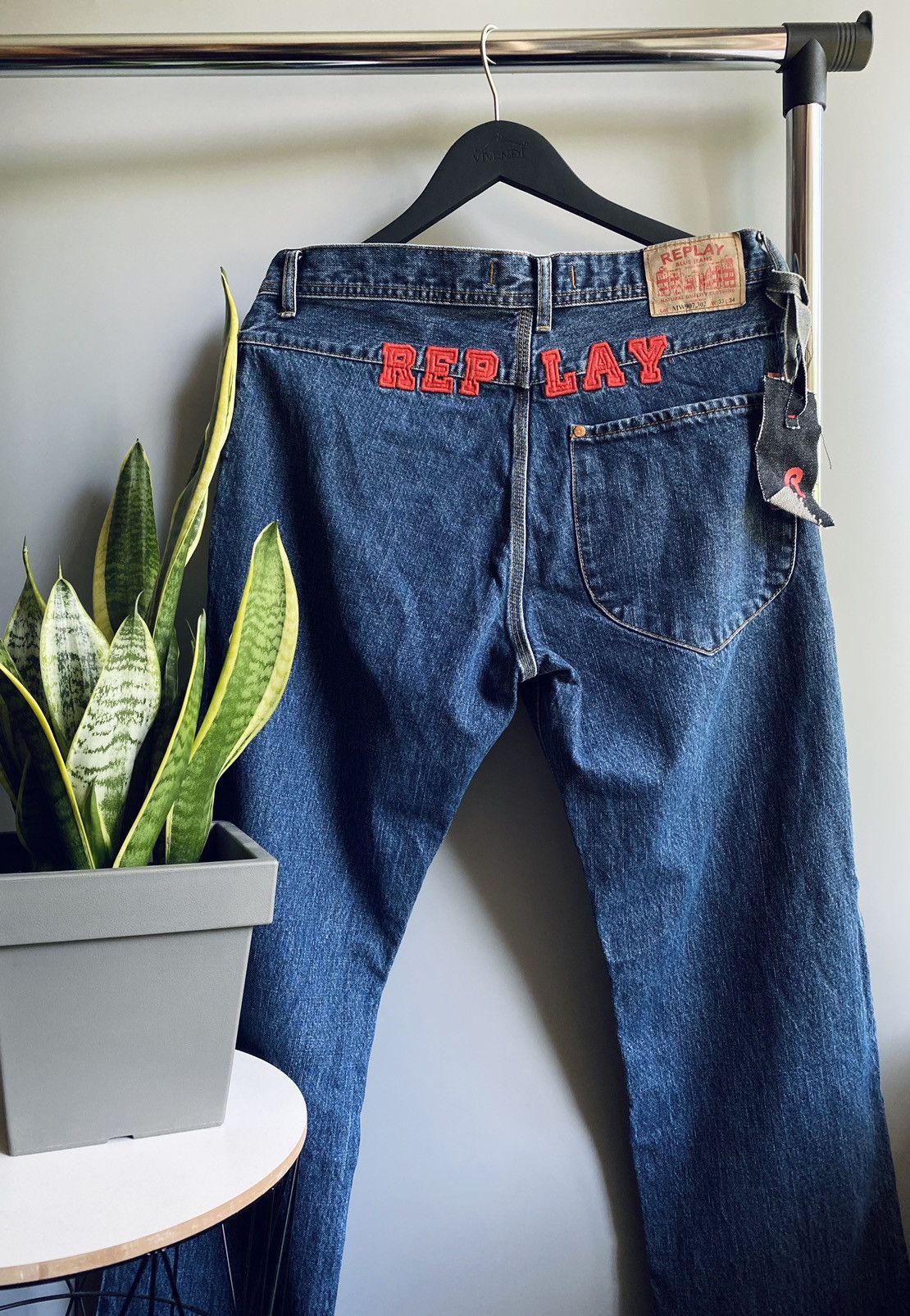 Replay Jeramy Jeans Big logo Blue Pants Embroidered Men’s