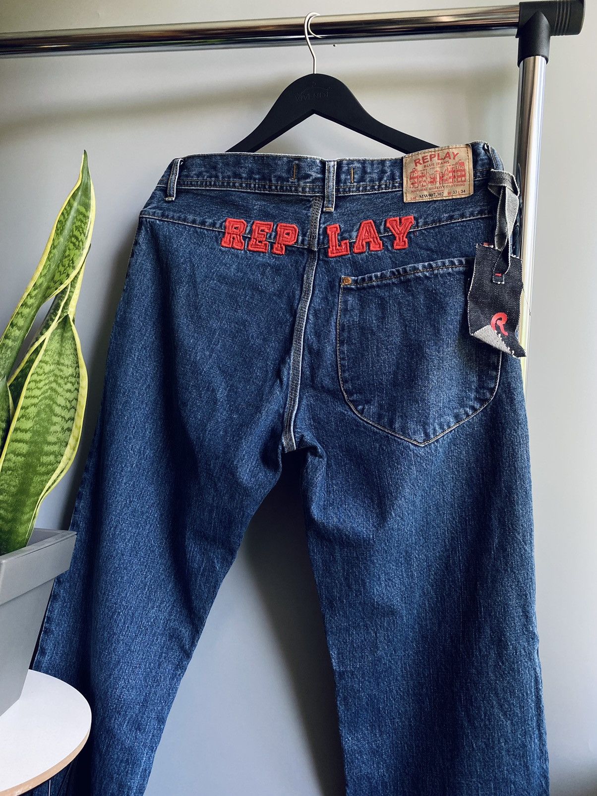 Japanese Brand × Replay Replay Jeramy Jeans Big logo Blue Pants Embroidered Men’s Size US 33 - 8 Thumbnail