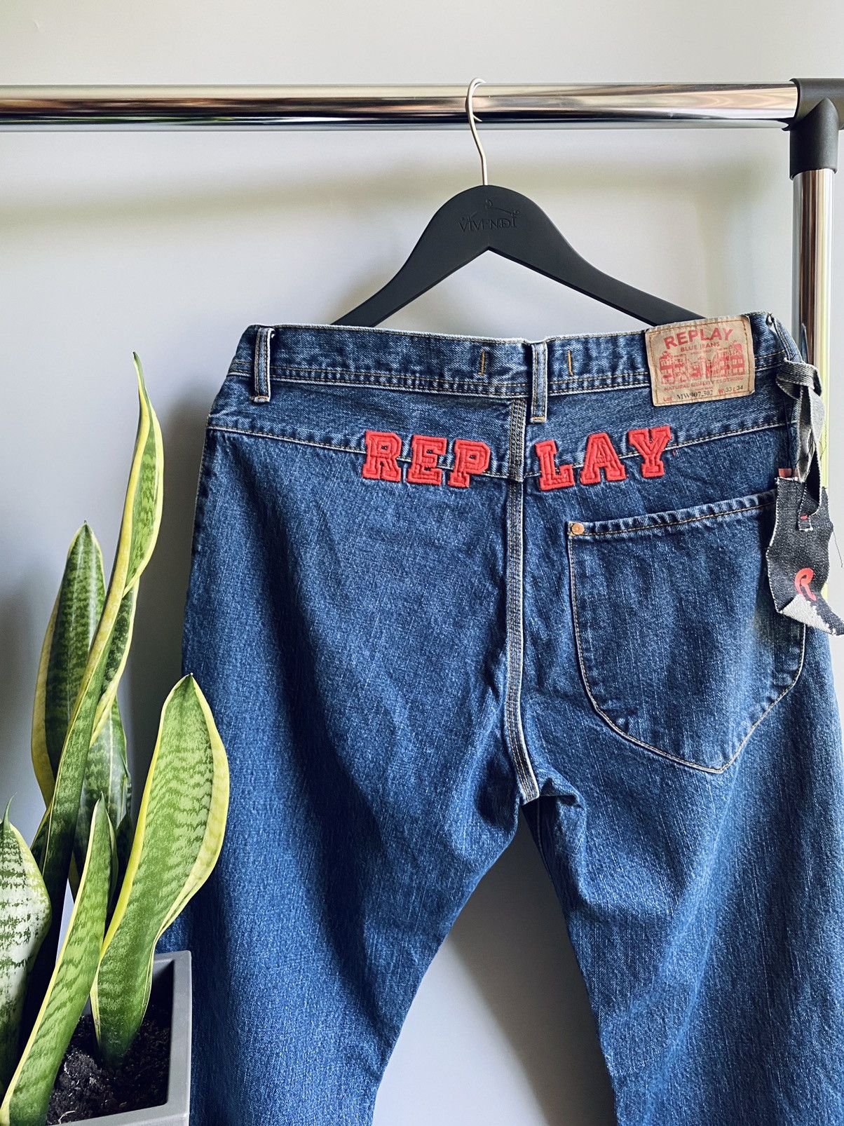 Japanese Brand × Replay Replay Jeramy Jeans Big logo Blue Pants Embroidered Men’s Size US 33 - 2 Thumbnail