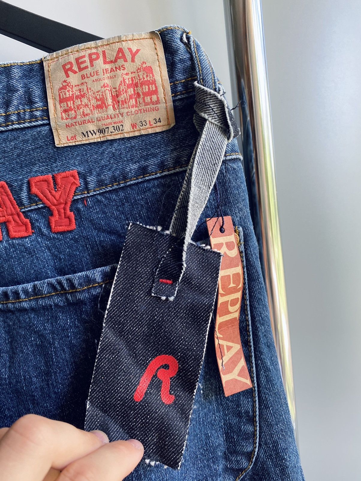 Japanese Brand × Replay Replay Jeramy Jeans Big logo Blue Pants Embroidered Men’s Size US 33 - 6 Thumbnail