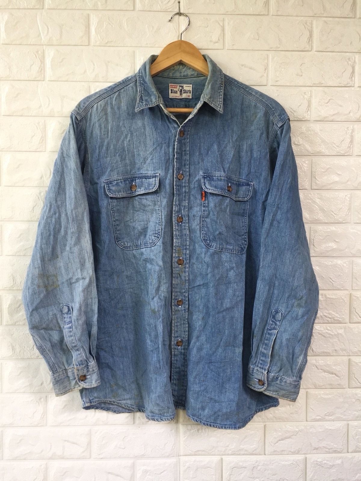 Levi's × Levi's Vintage Clothing × Vintage VINTAGE 80s LEVIS SADDLEMAN ORANGE TAG BUTTON UPS SHIRT Size US M / EU 48-50 / 2 - 1 Thumbnail
