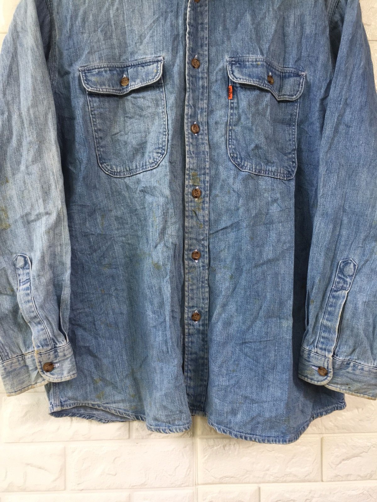 Levi's × Levi's Vintage Clothing × Vintage VINTAGE 80s LEVIS SADDLEMAN ORANGE TAG BUTTON UPS SHIRT Size US M / EU 48-50 / 2 - 3 Thumbnail