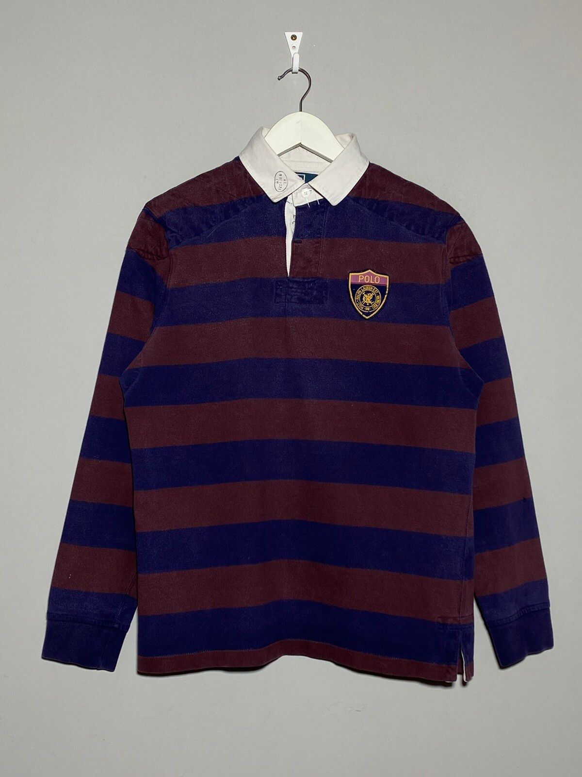 Pre-owned Polo Ralph Lauren X Vintage Polo Ralph Laurent Vintage Men's Rugby Shirt In Blue Burgundy