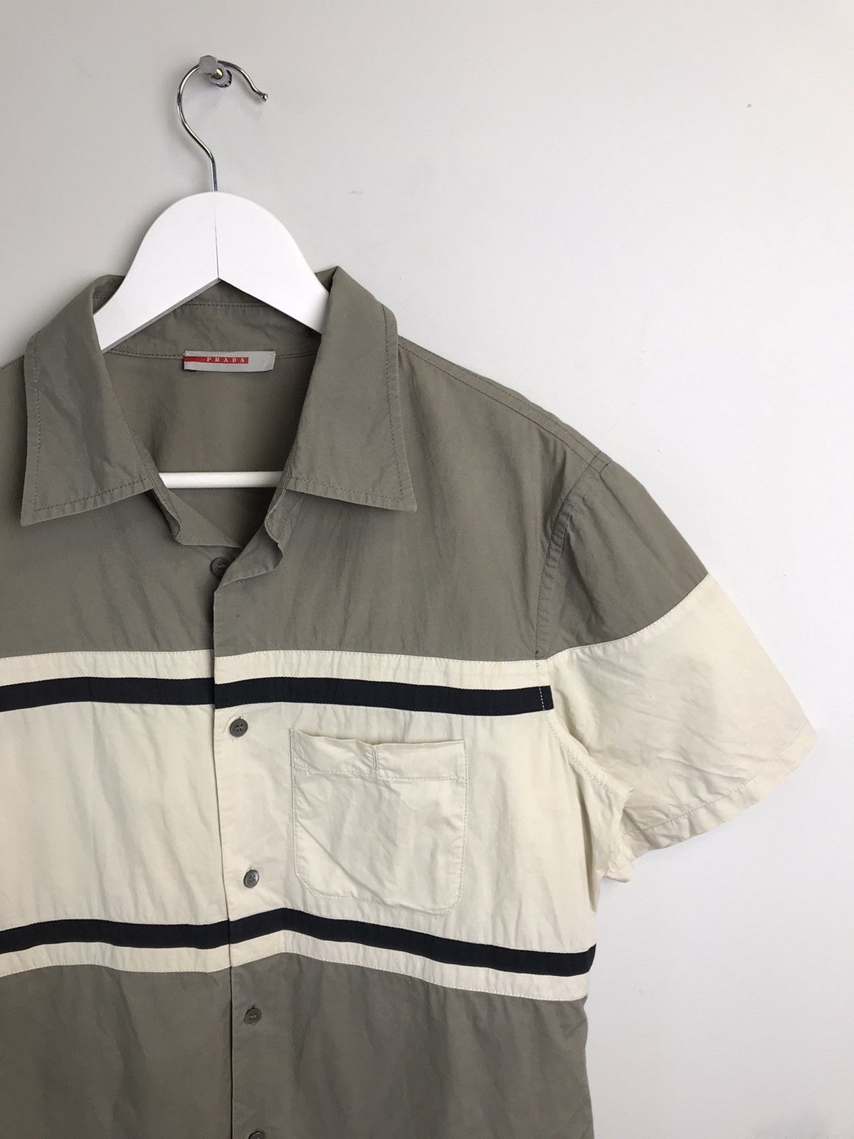 Designer × Prada Prada Lux Cotton Striped Short Sleeves Buttoned Shirt,Italy Size M / US 6-8 / IT 42-44 - 3 Thumbnail