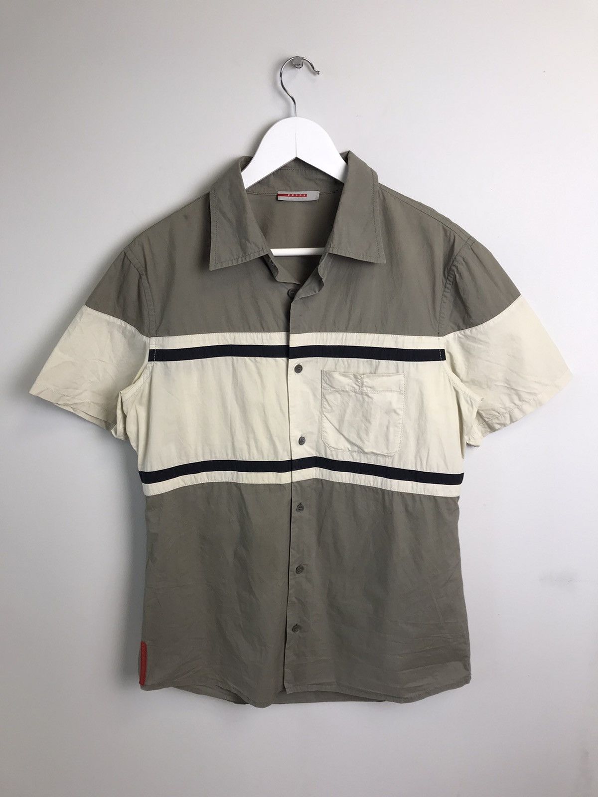Designer × Prada Prada Lux Cotton Striped Short Sleeves Buttoned Shirt,Italy Size M / US 6-8 / IT 42-44 - 1 Thumbnail