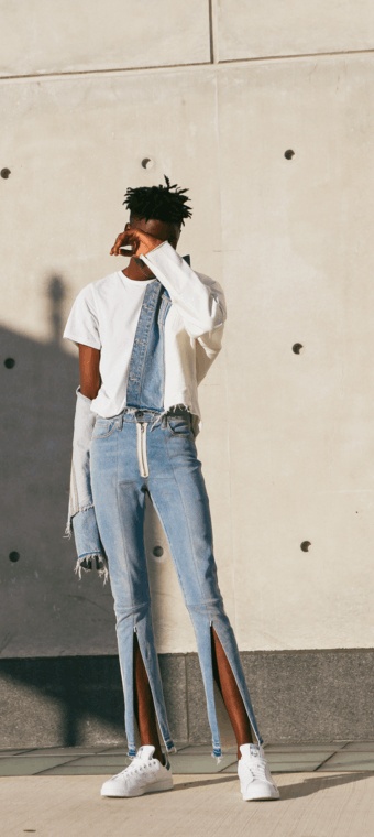 image of Levis Made Crafted x Off White Off-White X Levi's Made & Crafted Blue Denim Jean in Blue/White (Siz