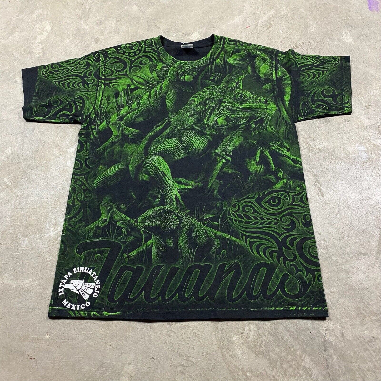 Gloverall Y2K VTG ALL OVER PRINT LIZARD iguana aop mexico t shirt