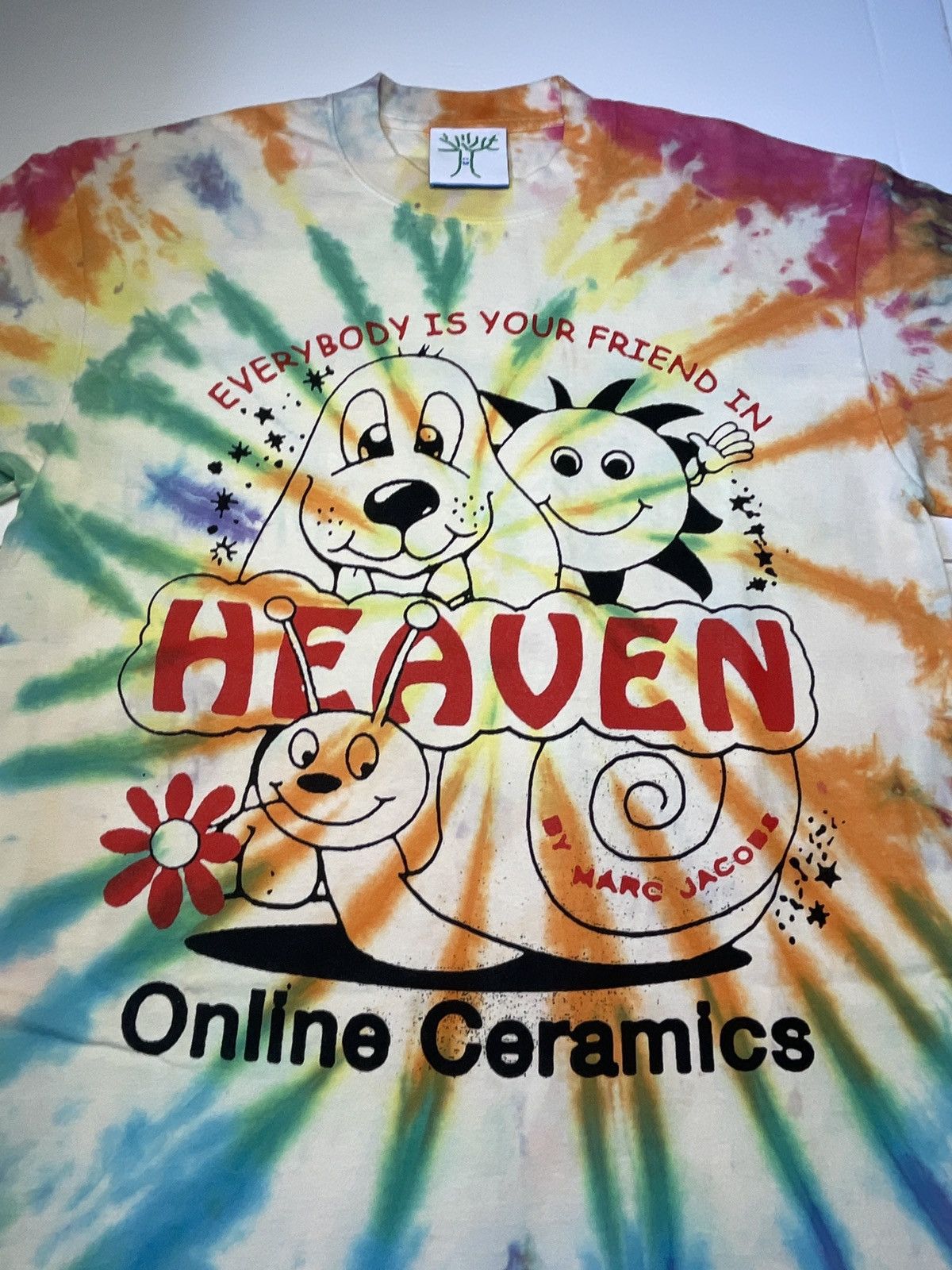 image of Online Ceramics Everybody Is Your Friend In Heaven Tee in White, Men's (Size Medium)