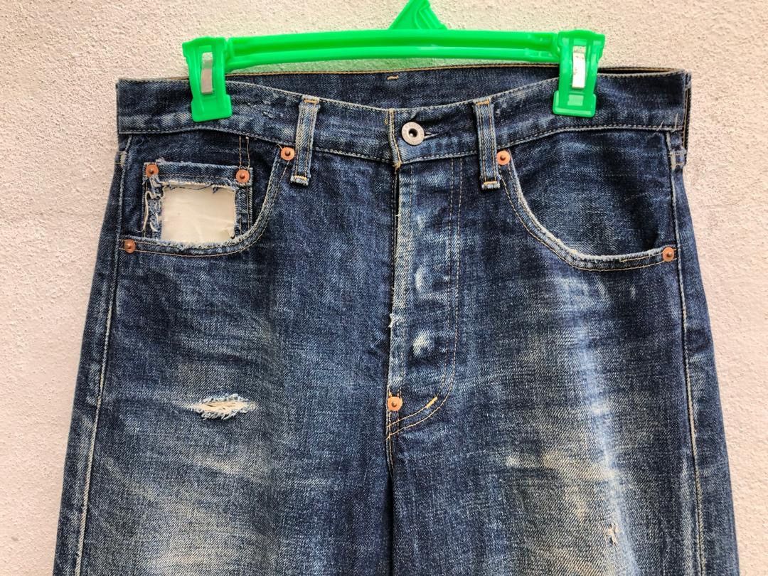 Japanese Brand × Levi's Trashed Vintage LVC Japan Levi’s E Rips Selvedge Denim Jeans Size US 30 / EU 46 - 2 Thumbnail