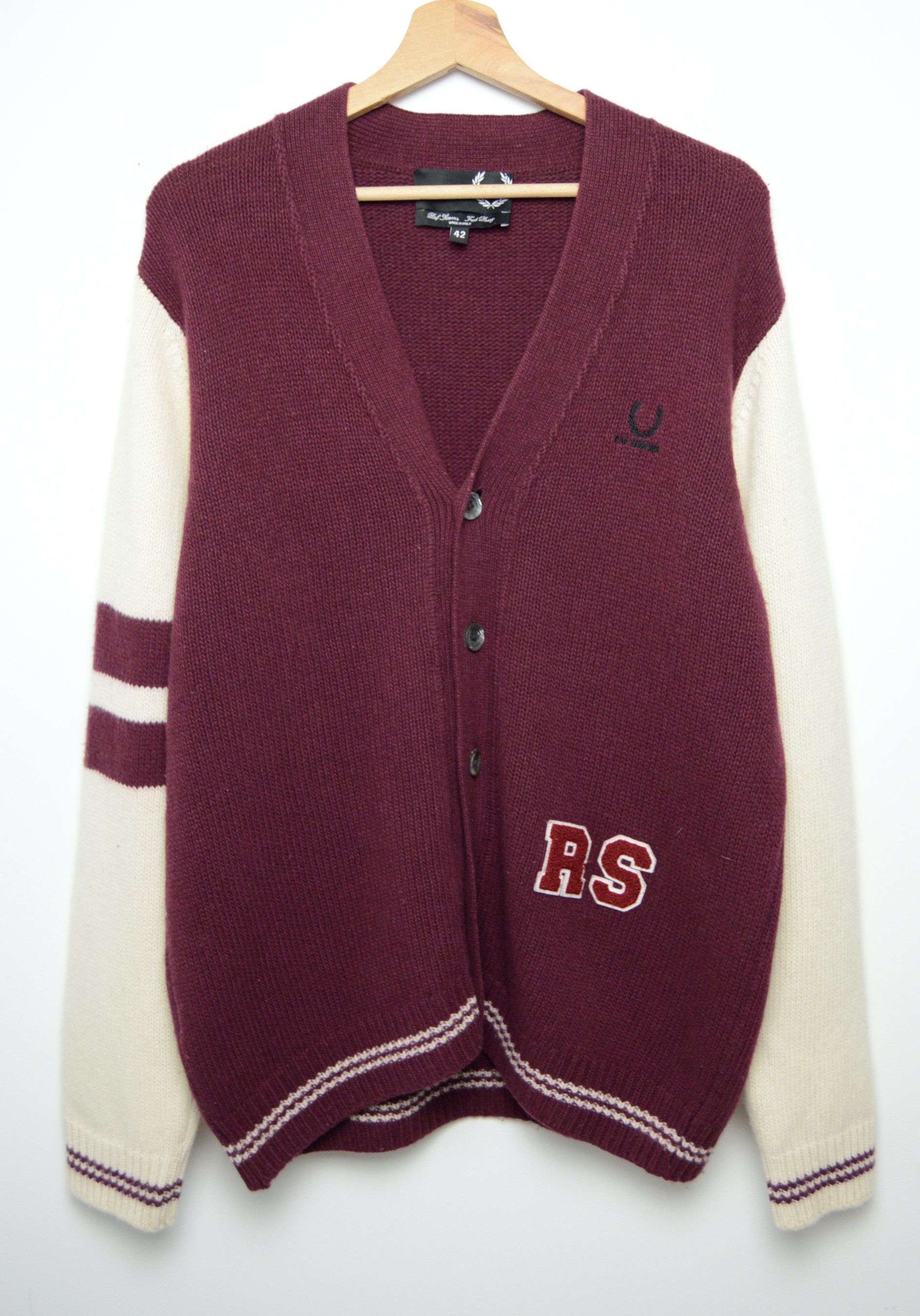 Fred Perry × Raf Simons raf simons varsity wool/cashmere cardigan