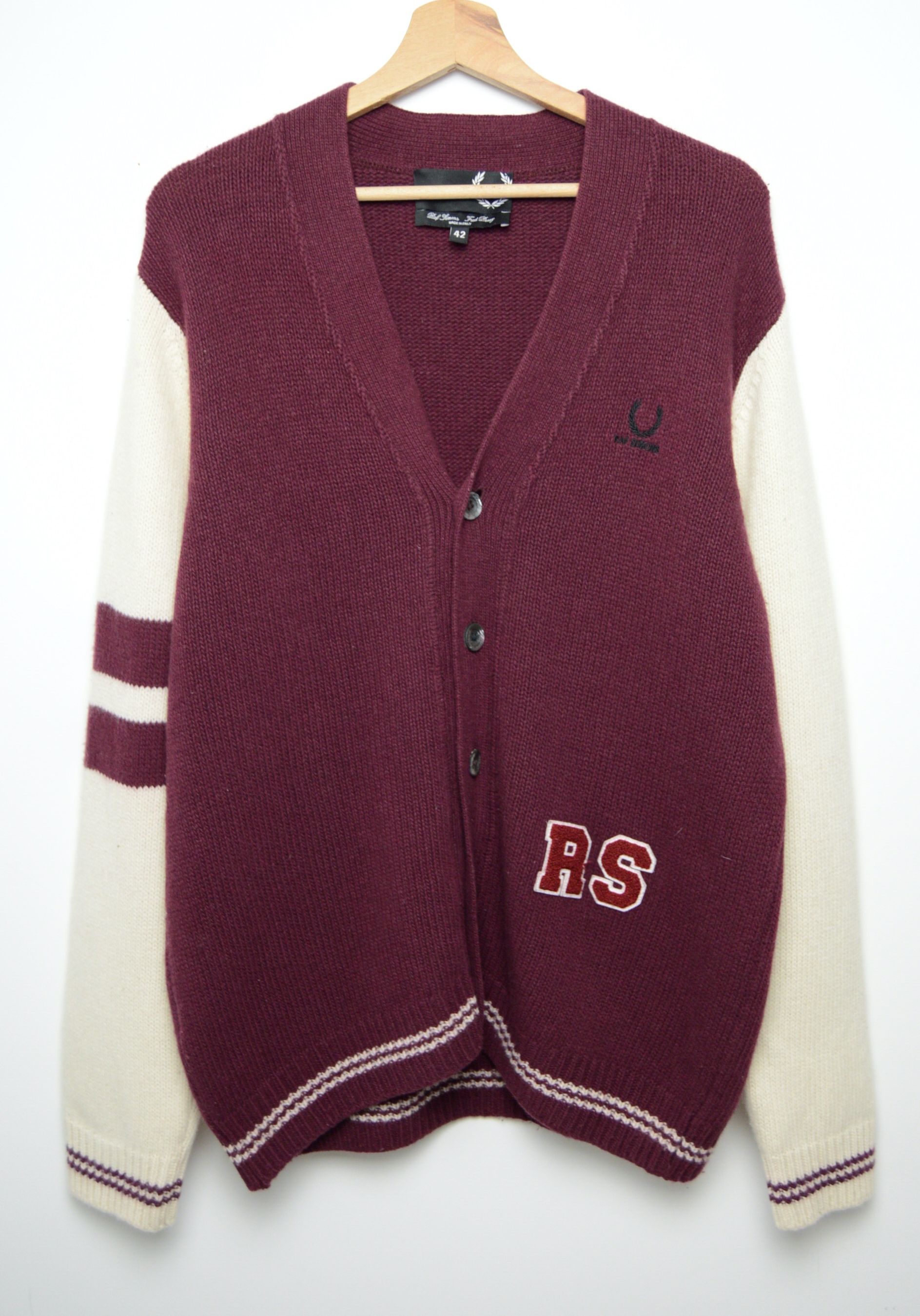 Pre-owned Raf Simons Varsity Wool/cashmere Cardigan In Burgundy