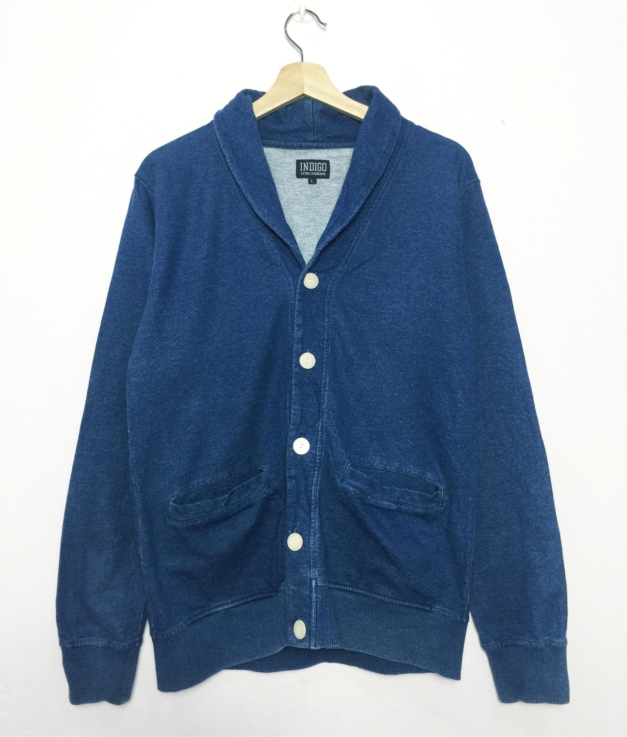 Rare Indigo Blue Button Cardigan Sweater / Made in Japan