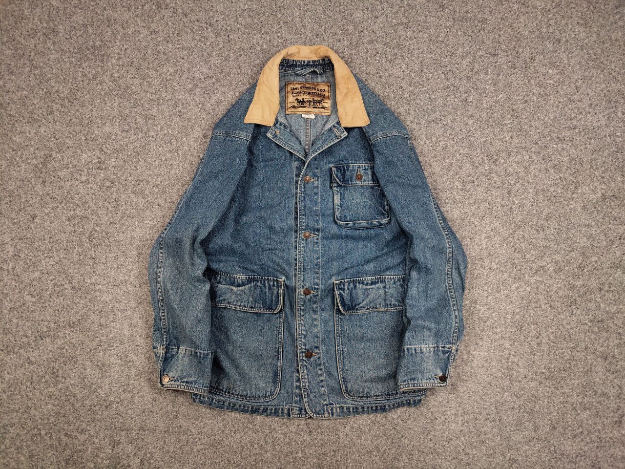 Levi's Rare Vintage 90's Levi's Coverall Denim Jacket Gold Patch Size US XL / EU 56 / 4 - 1 Thumbnail