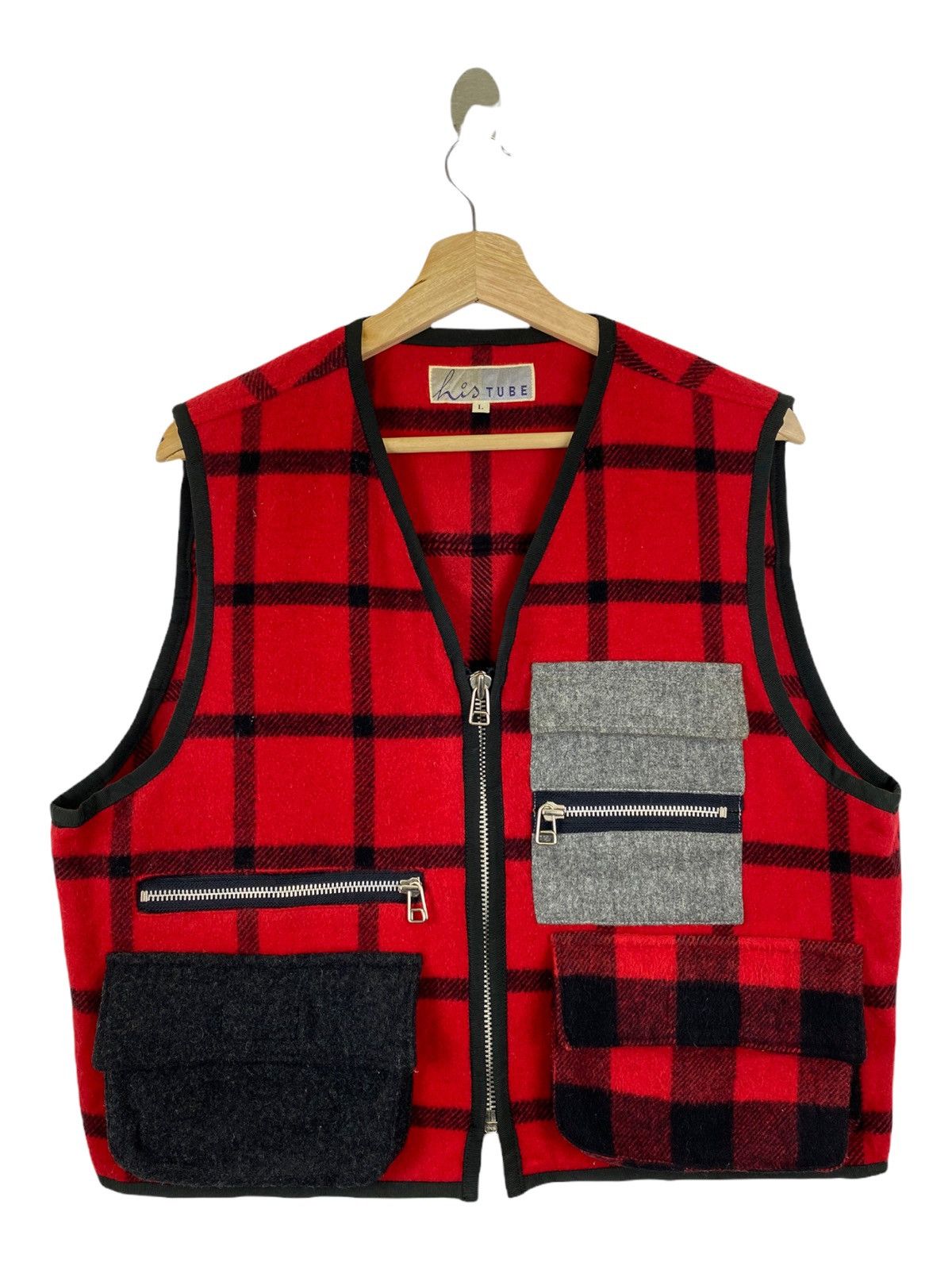 Japanese Brand HIS TUBE PLAID CHECK OVERLAPPING POCKET VEST Size US L / EU 52-54 / 3 - 1 Thumbnail