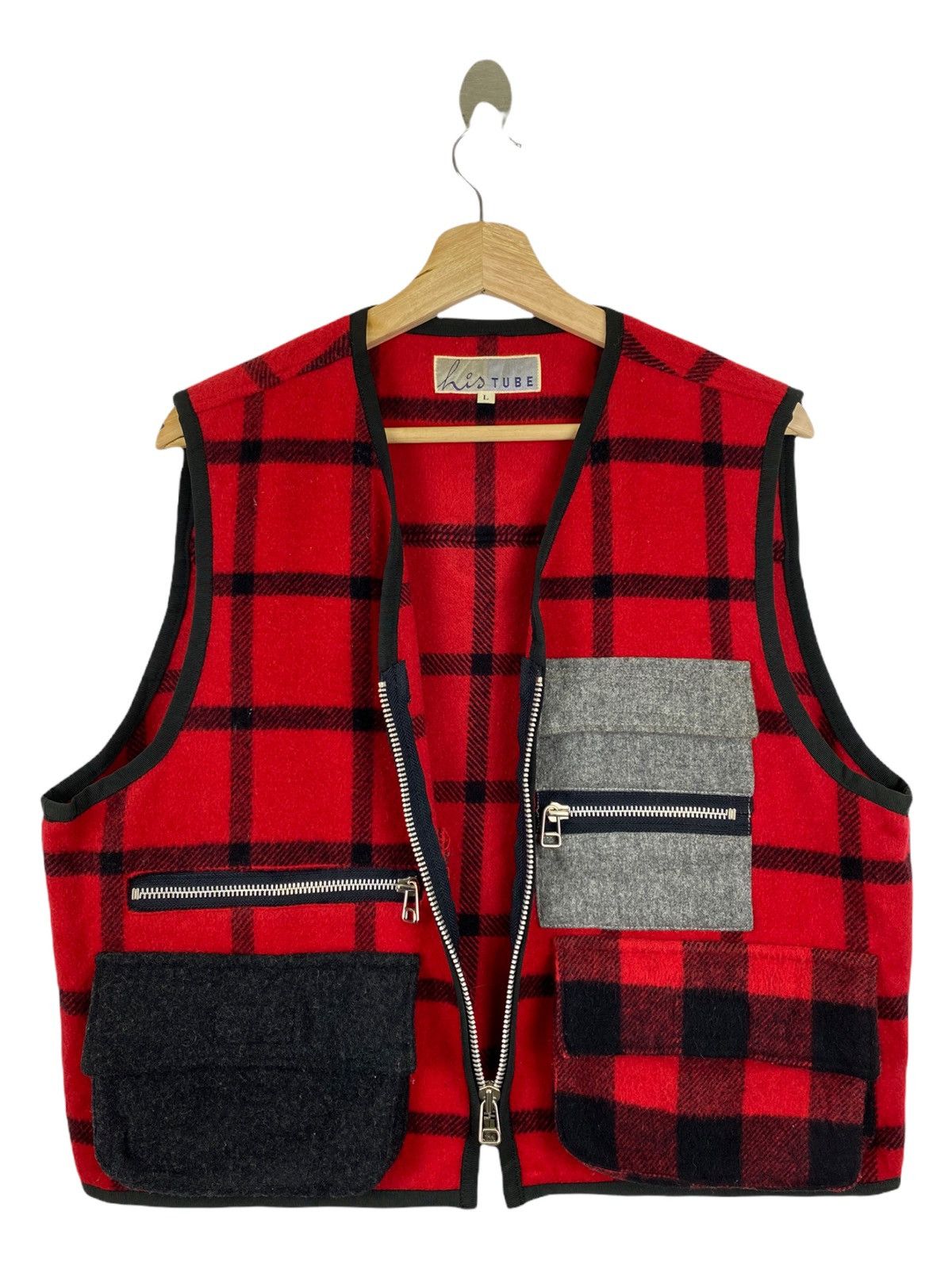 Japanese Brand HIS TUBE PLAID CHECK OVERLAPPING POCKET VEST Size US L / EU 52-54 / 3 - 3 Thumbnail