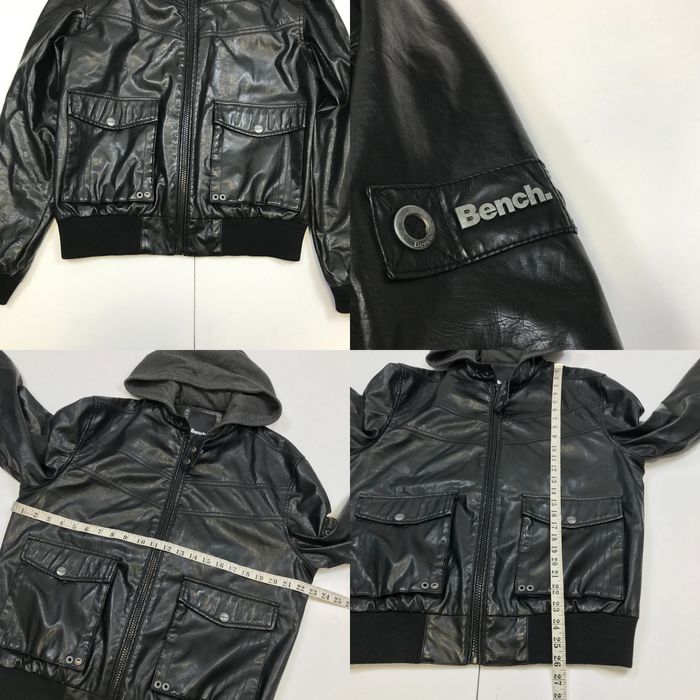 Bench Bench Jacket Large Black Faux Leather Hood Bomber Grailed
