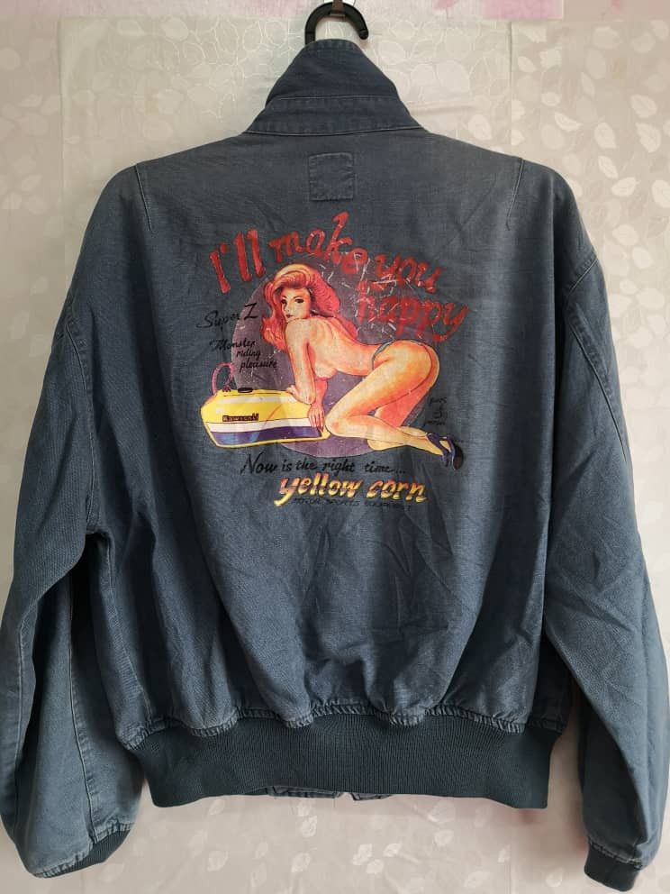 image of Humor x Vintage Yellow Corn Distressed Jacket in Grey, Men's (Size Large)