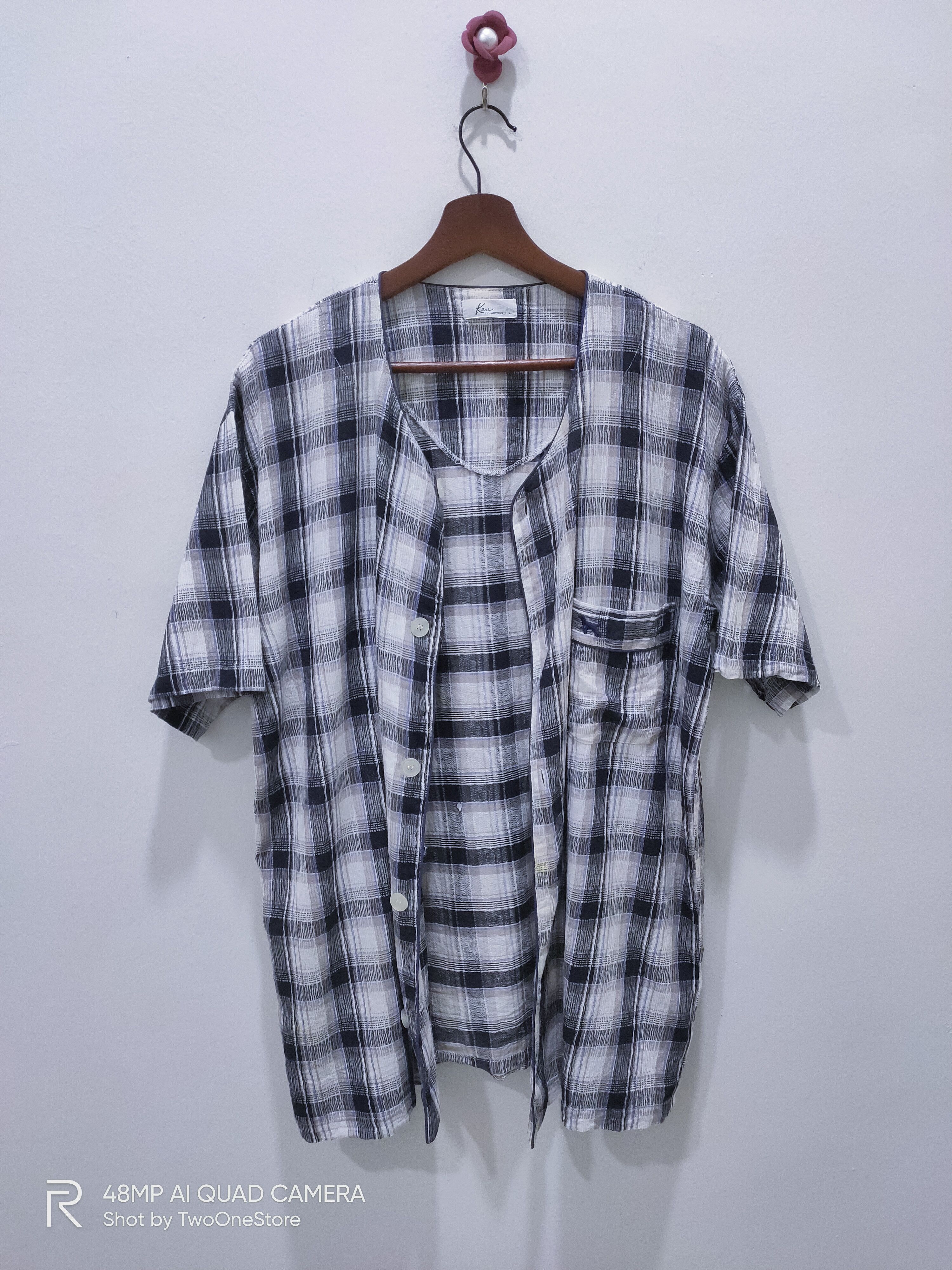 Japanese Brand KEW COLLECTION Tartan Plaid Check SleepWear Casual TShirt Size US L / EU 52-54 / 3 - 3 Thumbnail