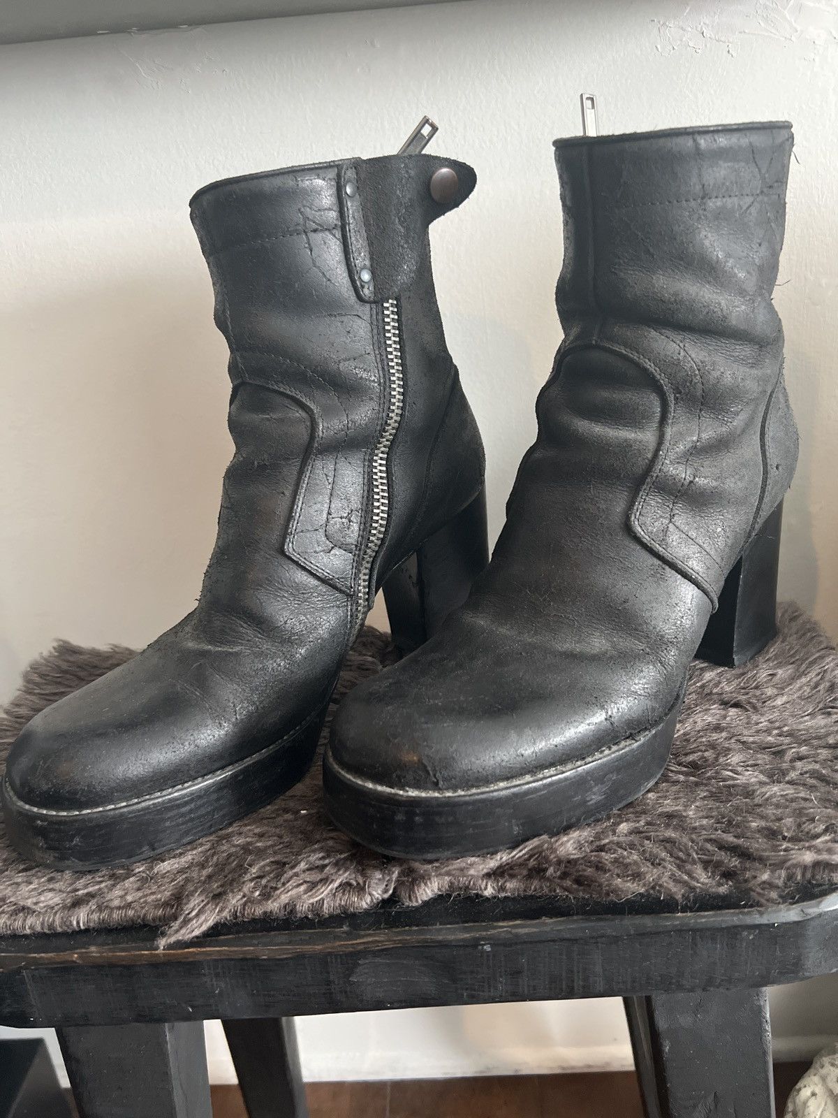 Rick Owens Pre- KISS Historic FW06 "Dustulator" moto zip Boots platform Size US 8 / EU 41 - 7 Thumbnail