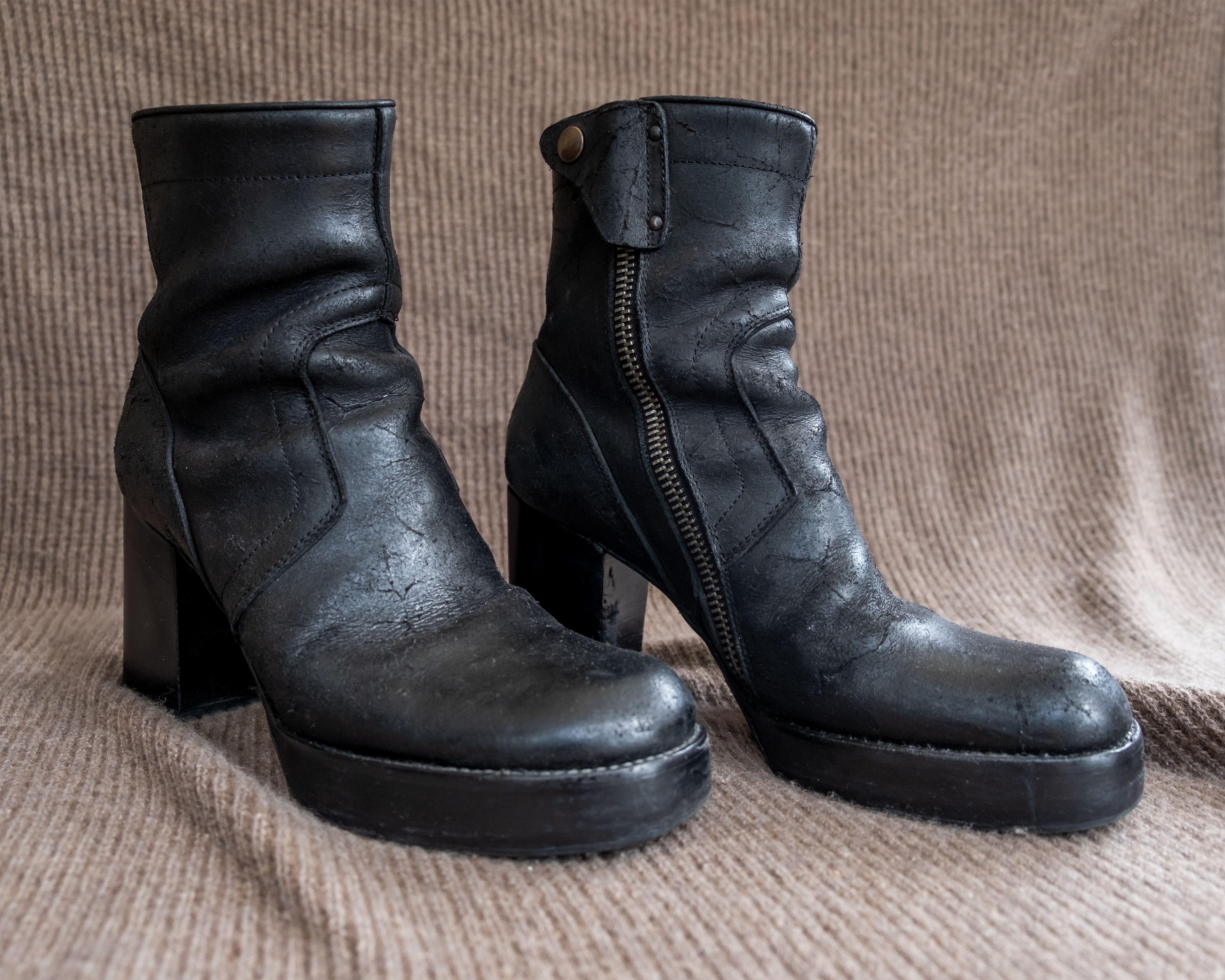 Rick Owens Pre- KISS Historic FW06 "Dustulator" moto zip Boots platform Size US 8 / EU 41 - 3 Thumbnail