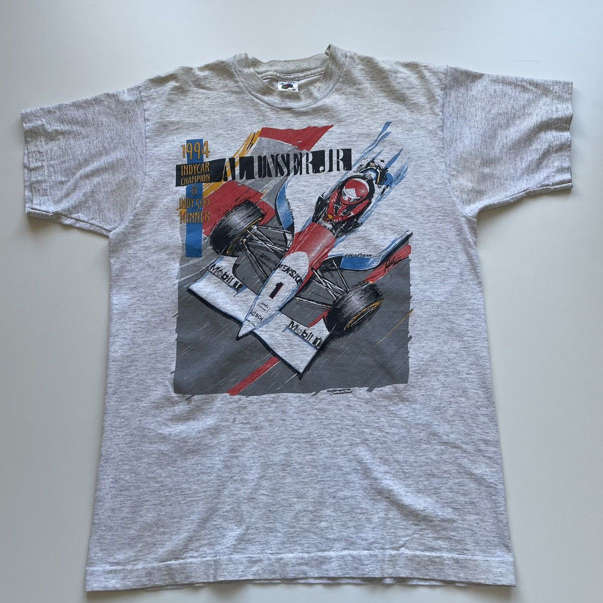 image of Nascar x Racing Vintage 90's Indy 500 Al Unser Jr Racing Graphic T Shirt in Grey, Men's (Size Large