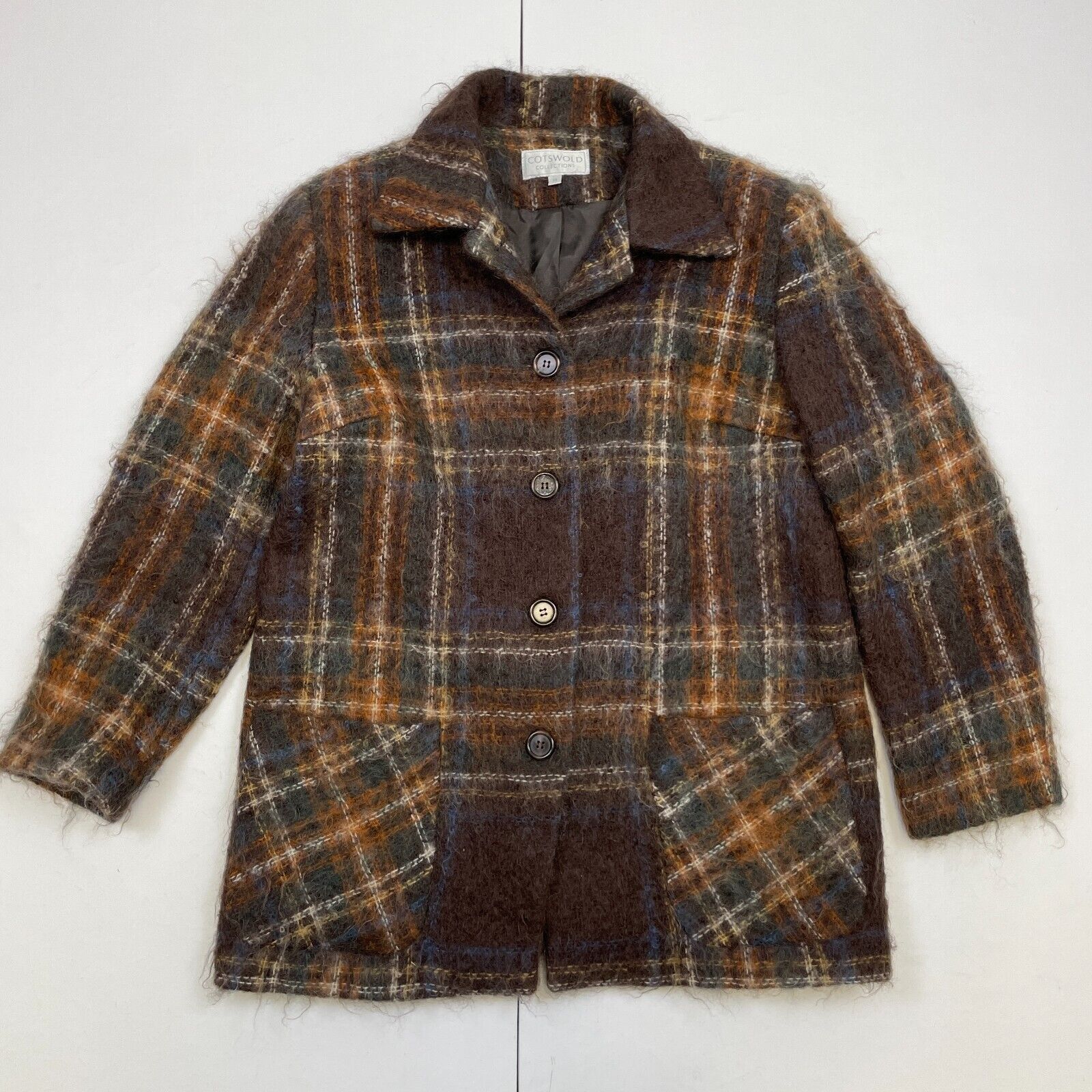 Vintage Cotswold Collection Jacket 14 Brown Check Mohair Wool Mid