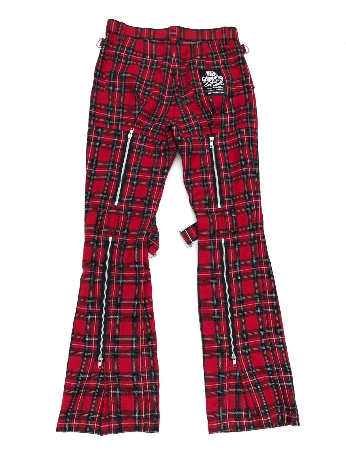 image of Sex Pot Revenge Tartan Bondage Punk Zipper Pants in Red Tartan, Men's (Size 28)