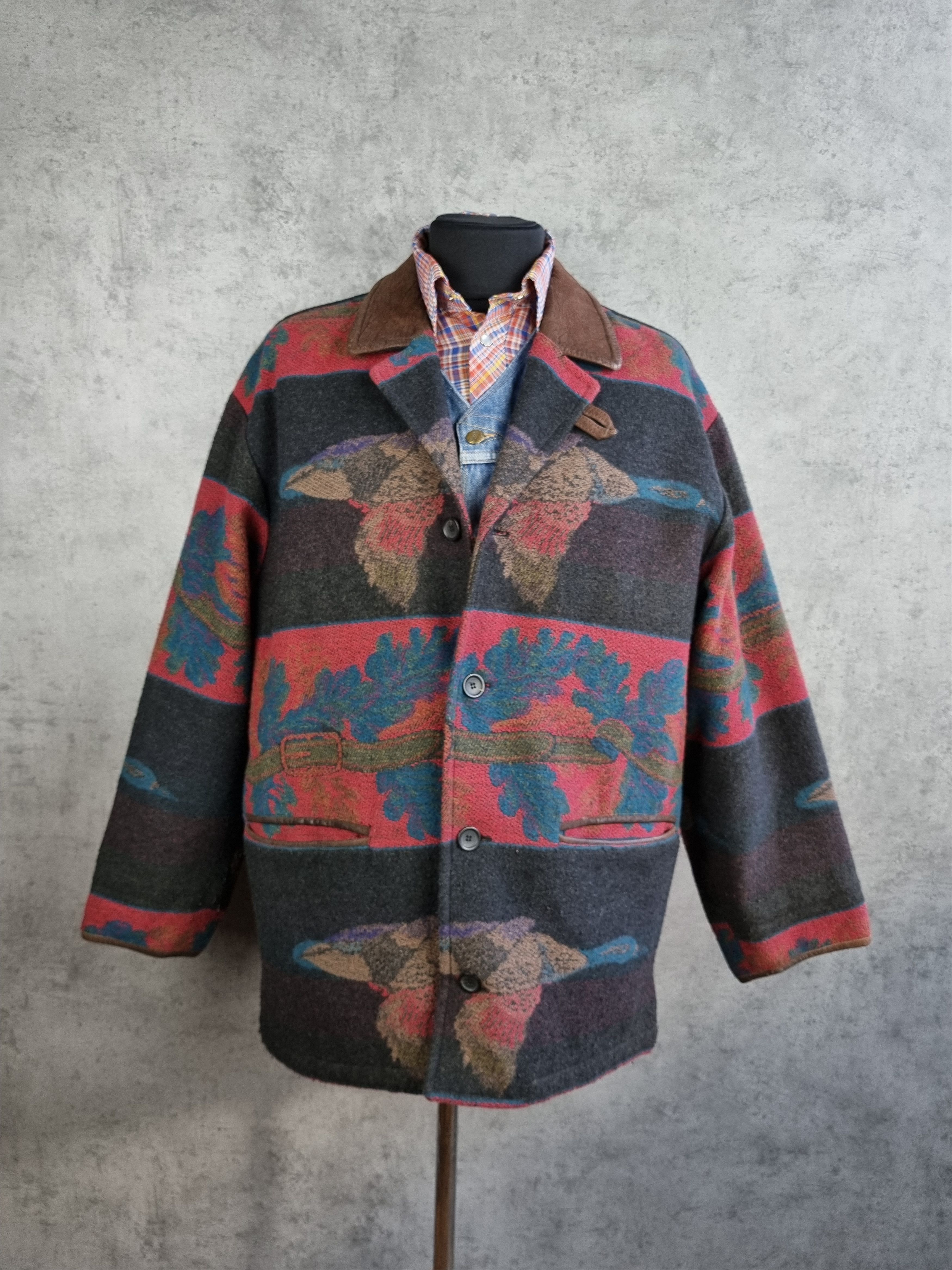 Native × Vintage 70s Hunting Wool Duck Oak Motifs Coat Pendleton Style Size US L / EU 52-54 / 3 - 3 Thumbnail