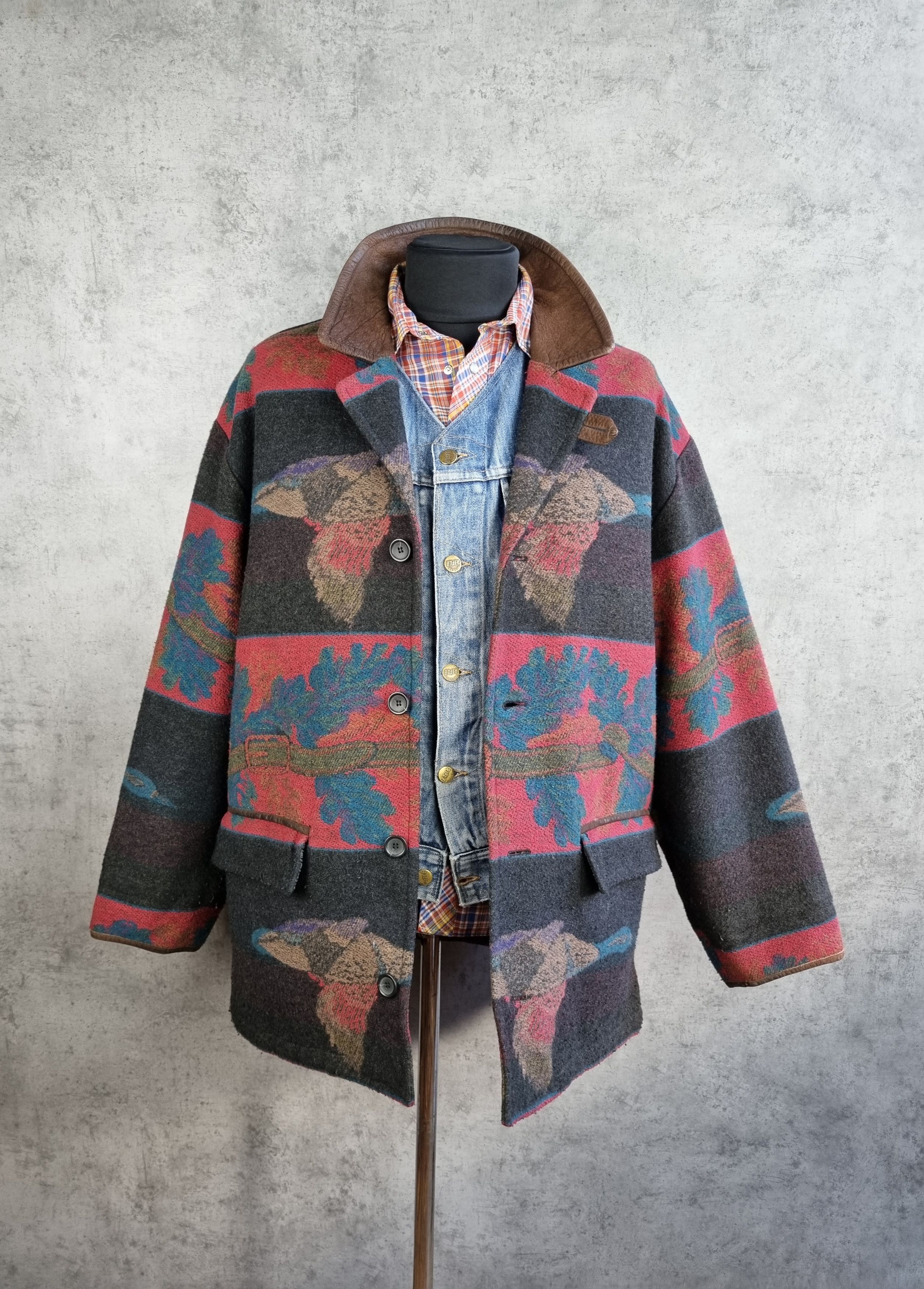 Native × Vintage 70s Hunting Wool Duck Oak Motifs Coat Pendleton Style Size US L / EU 52-54 / 3 - 16 Thumbnail