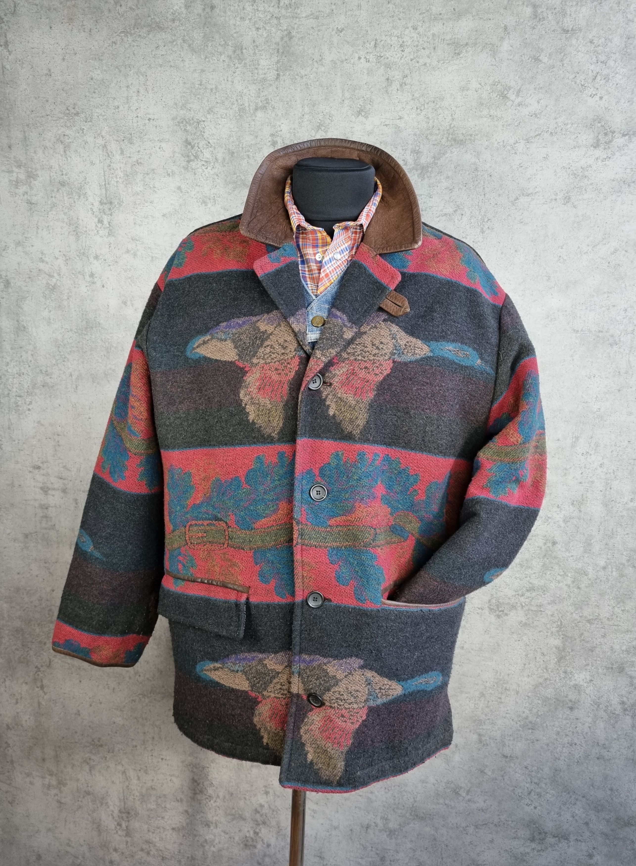 Native × Vintage 70s Hunting Wool Duck Oak Motifs Coat Pendleton Style Size US L / EU 52-54 / 3 - 5 Thumbnail