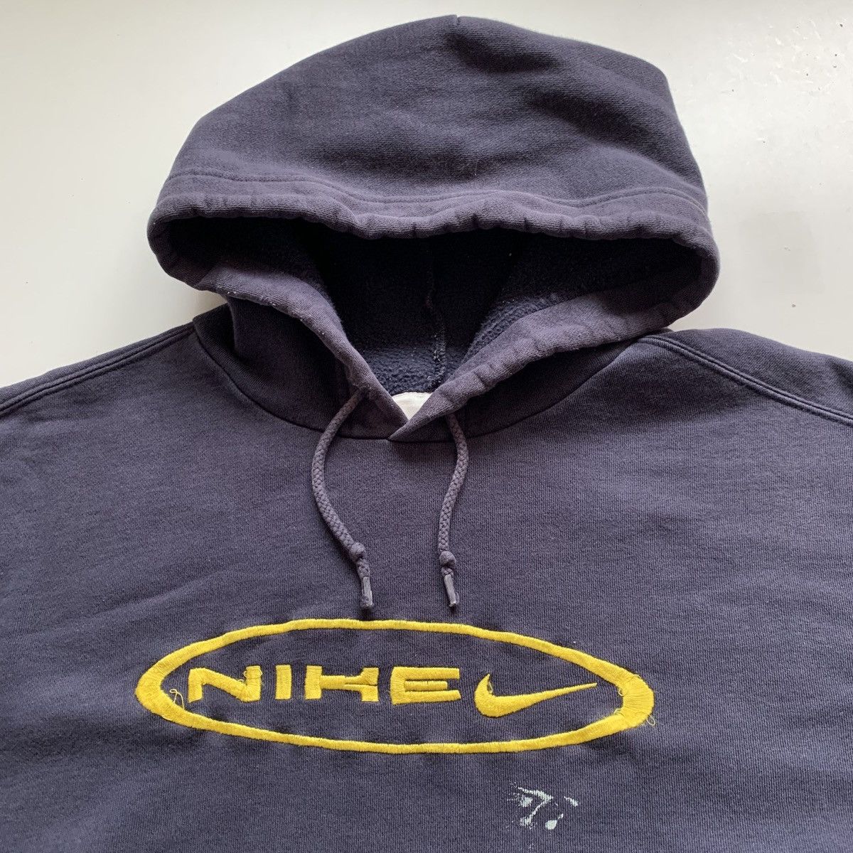 Nike × Vintage Vintage 90s Nike embroidered swoosh hoodie navy 