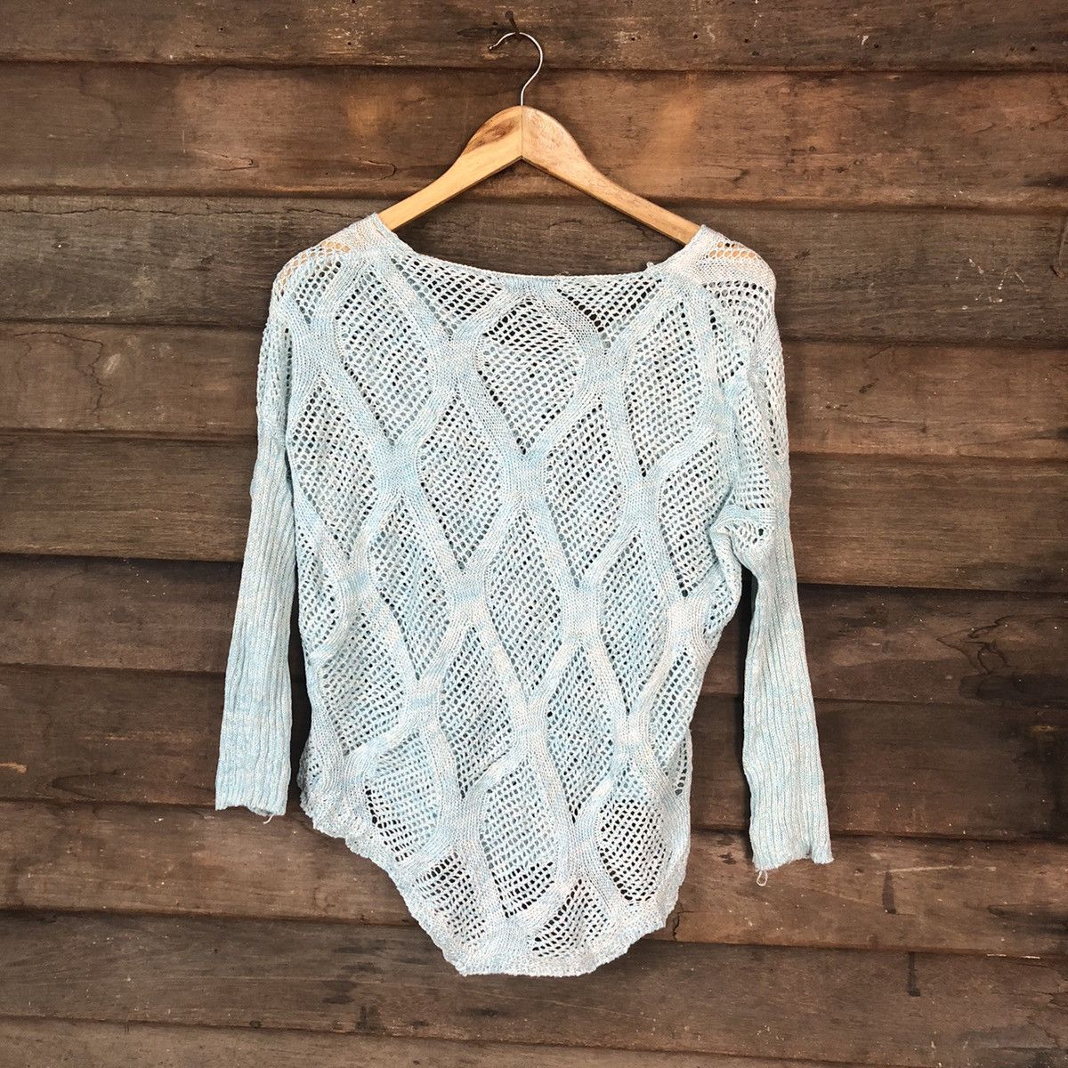 Japanese Brand Japan Mesh Net Crochet Blue Cardigan Knitwear #7250 Size M / US 6-8 / IT 42-44 - 8 Thumbnail