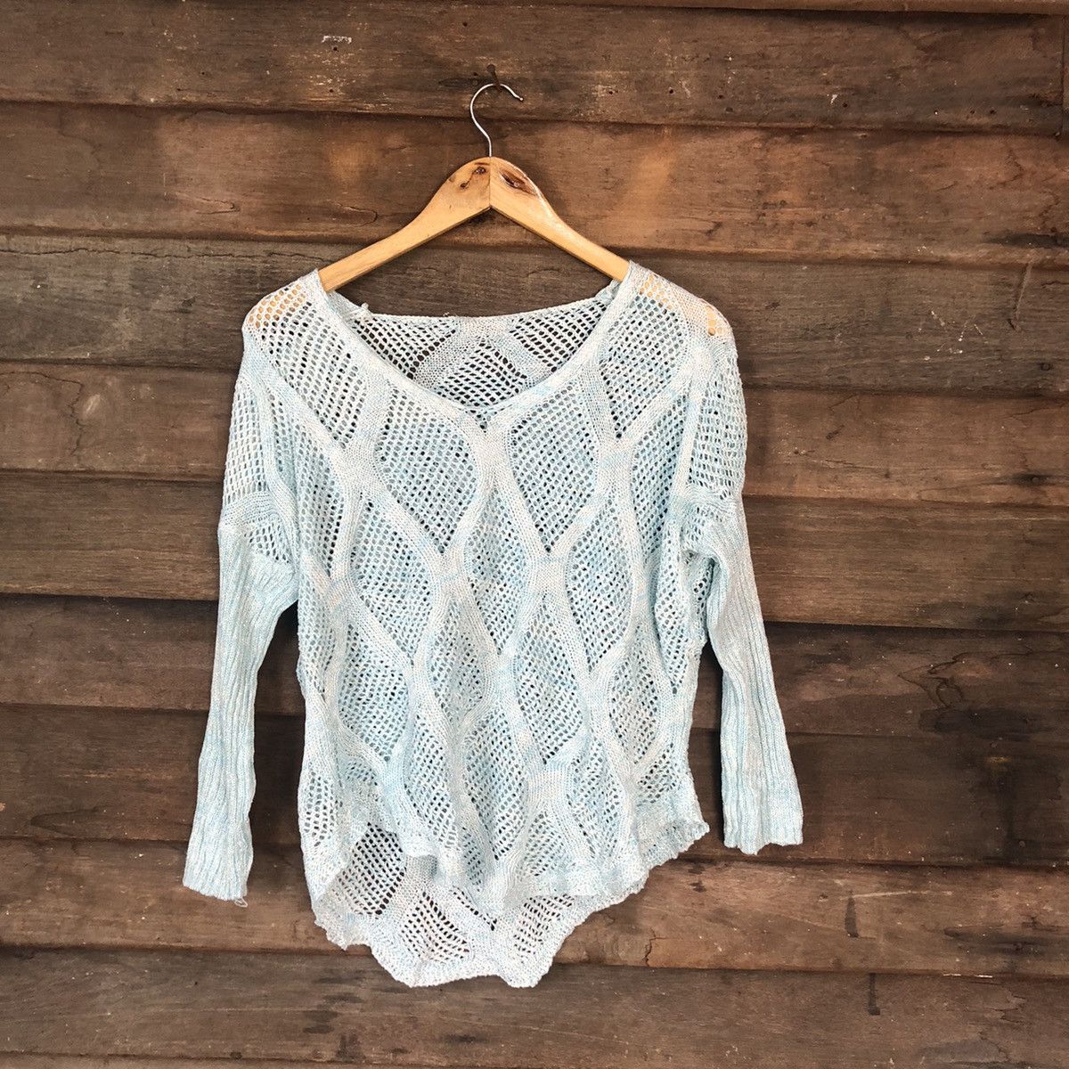 Japanese Brand Japan Mesh Net Crochet Blue Cardigan Knitwear #7250 Size M / US 6-8 / IT 42-44 - 1 Thumbnail