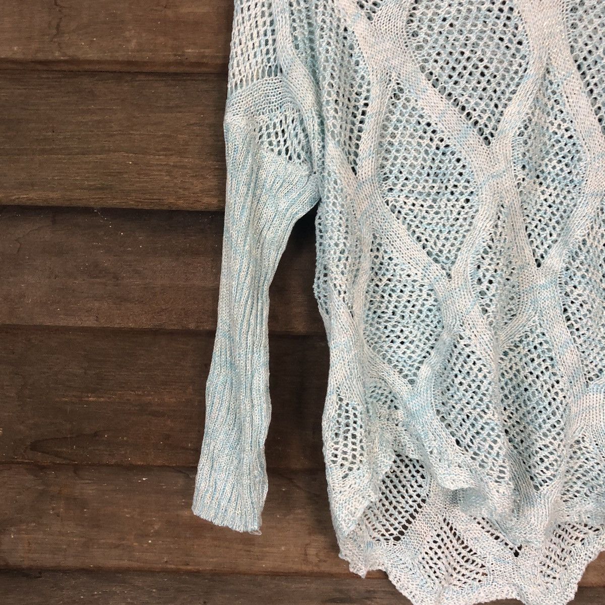 Japanese Brand Japan Mesh Net Crochet Blue Cardigan Knitwear #7250 Size M / US 6-8 / IT 42-44 - 4 Thumbnail