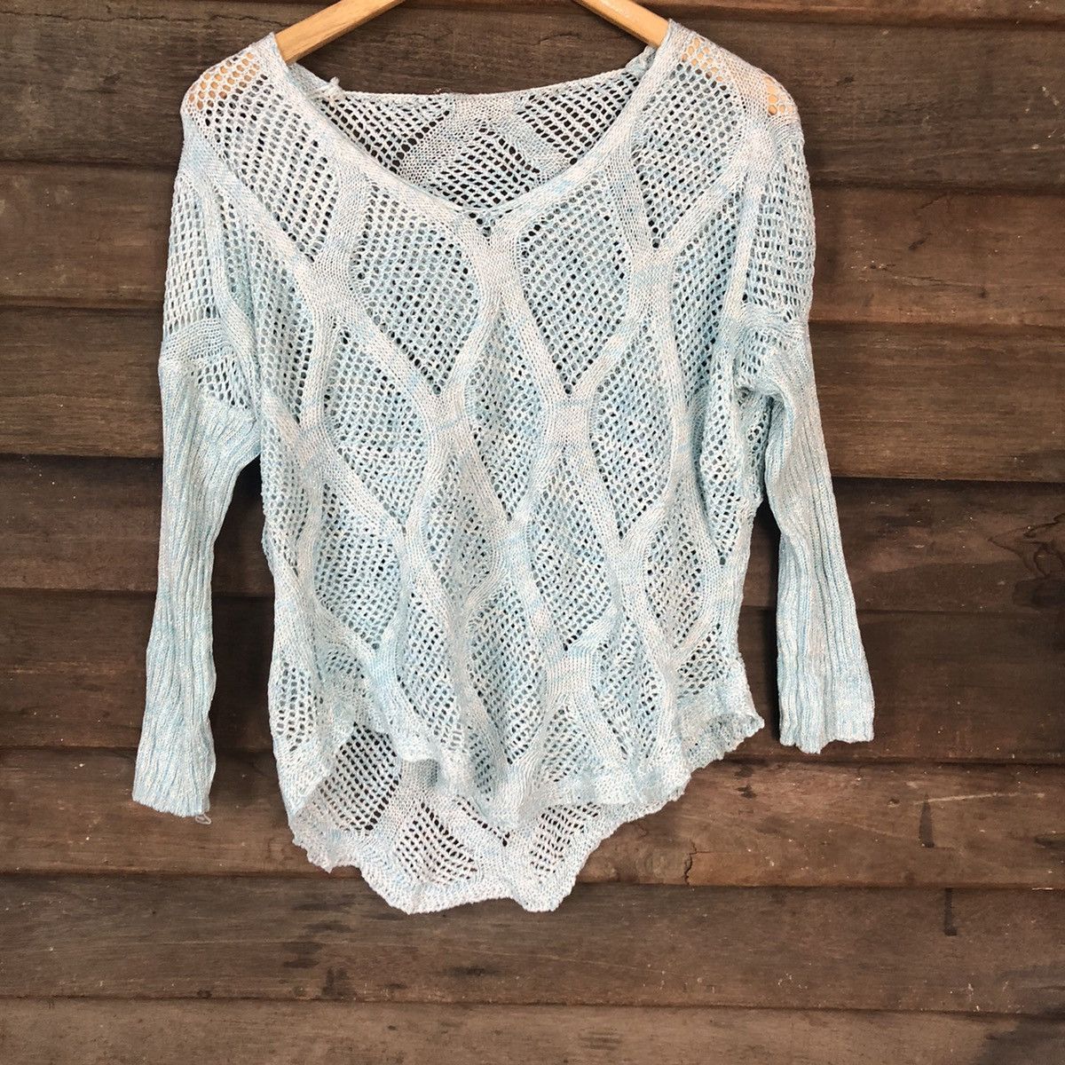 Japanese Brand Japan Mesh Net Crochet Blue Cardigan Knitwear #7250 Size M / US 6-8 / IT 42-44 - 3 Thumbnail