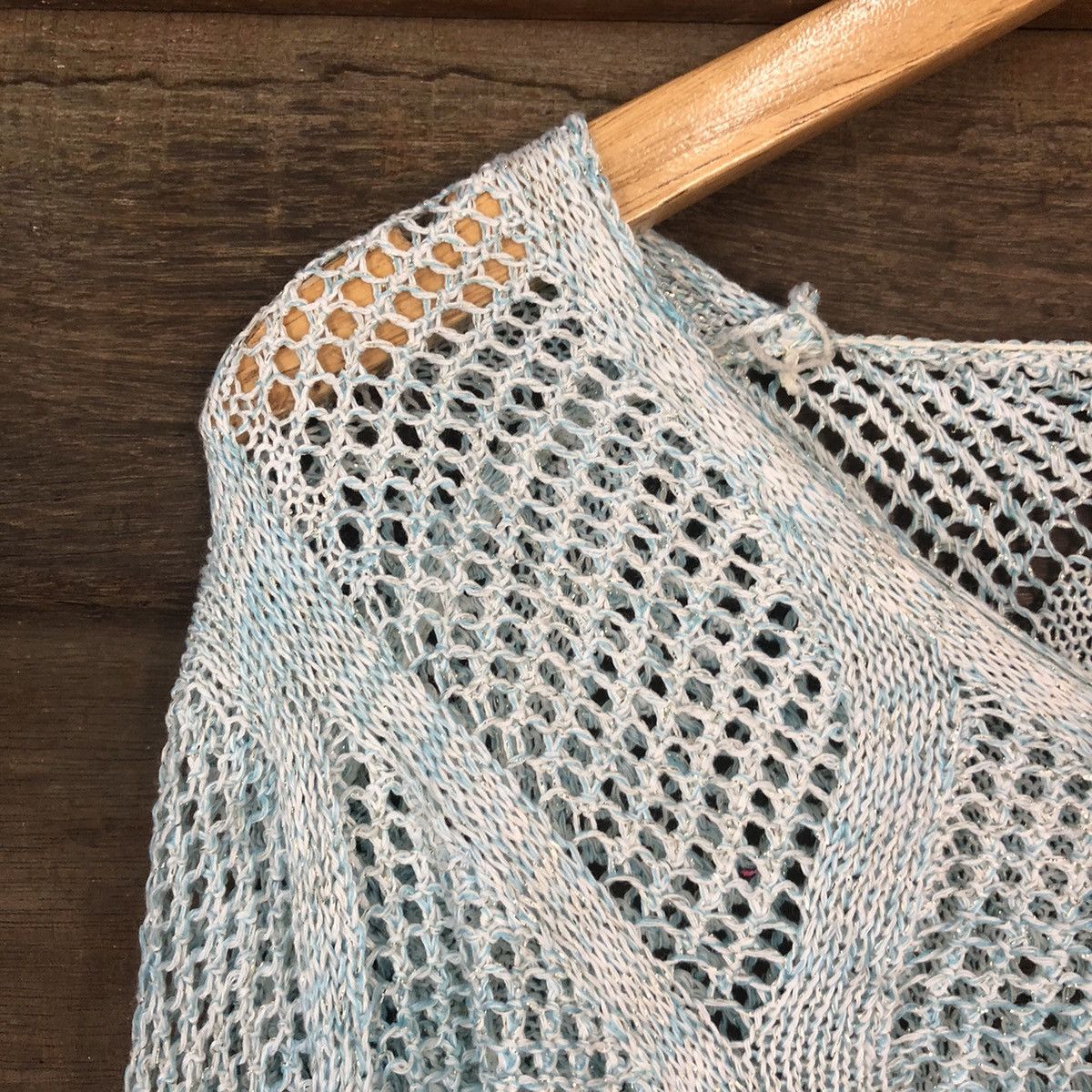 Japanese Brand Japan Mesh Net Crochet Blue Cardigan Knitwear #7250 Size M / US 6-8 / IT 42-44 - 6 Thumbnail
