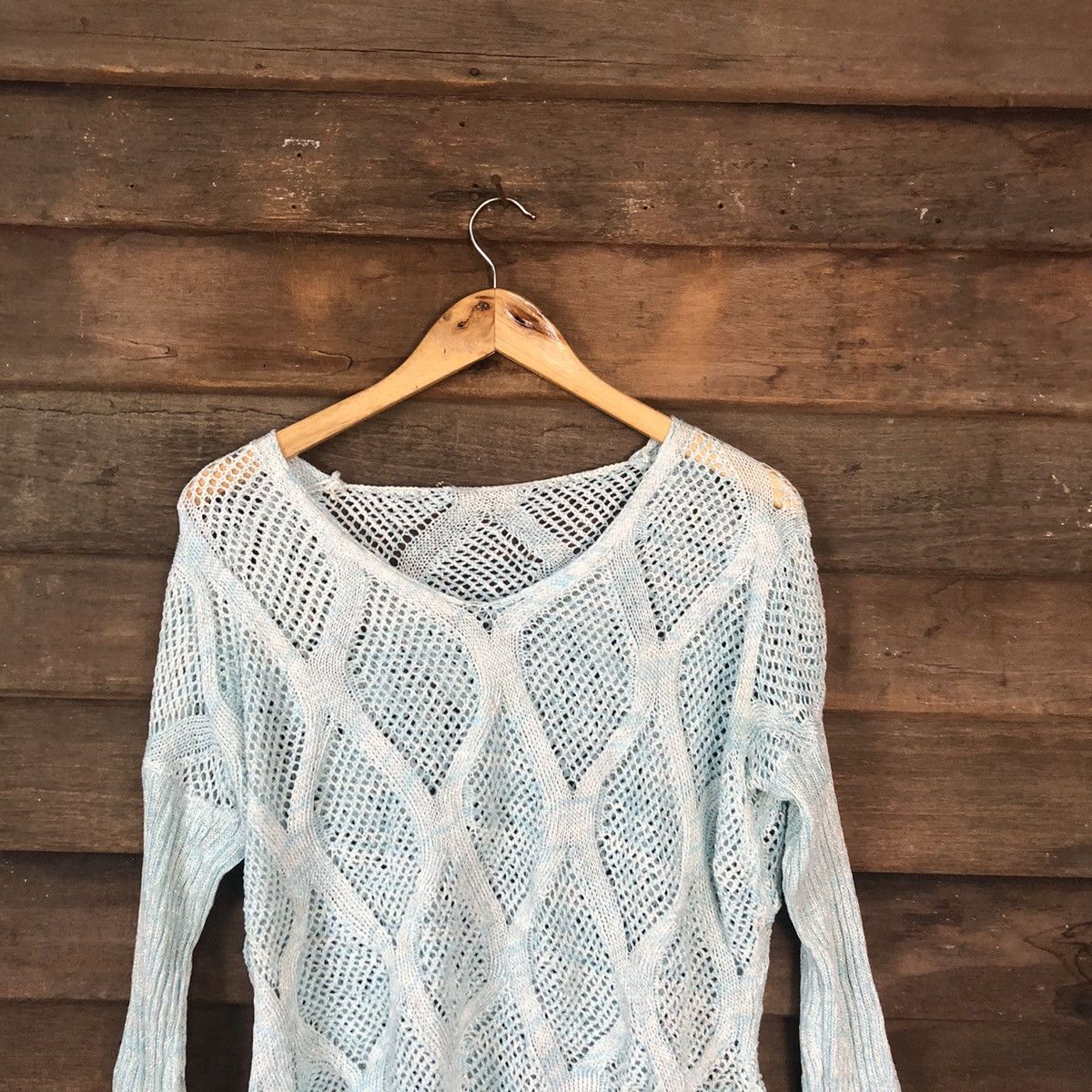 Japanese Brand Japan Mesh Net Crochet Blue Cardigan Knitwear #7250 Size M / US 6-8 / IT 42-44 - 2 Thumbnail