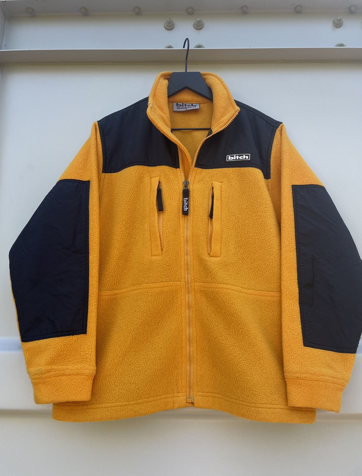 image of Hook Ups x Vintage 90’S Bitch Skateboards Fleece Jacket in Yellow, Men's (Size Medium)