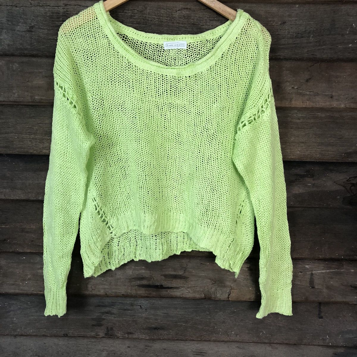 Vintage Hypen World Gallery Mesh Net Crochet Green Knitwear #7148 Size L / US 10 / IT 46 - 3 Thumbnail