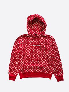 Supreme Louis Vuitton V Pattern Black Red Hoodie - Tagotee