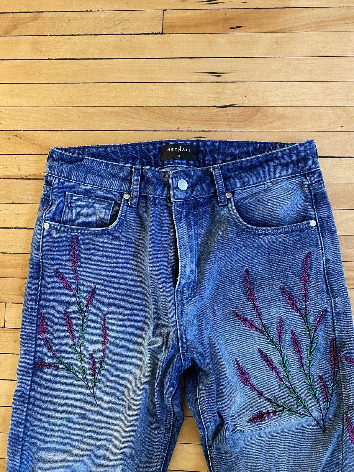 Other Mechali Lavender Embroidered Jeans Size US 32 / EU 48 - 3 Thumbnail