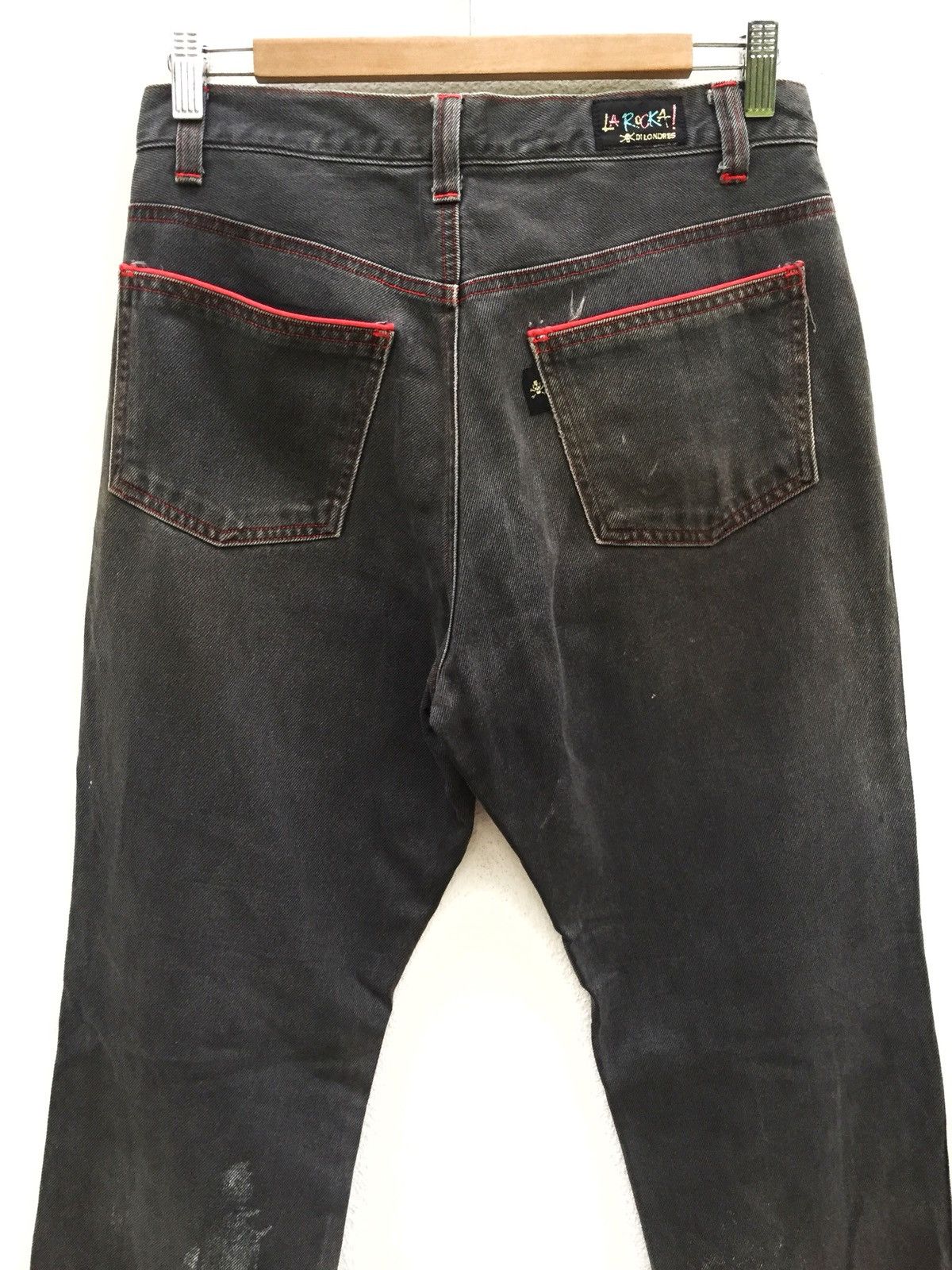 A.F.F.A. Vintage La Rocka 🇬🇧 💀 Red Line Pocket Punk/Goth Denim Pants Size US 30 / EU 46 - 8 Thumbnail