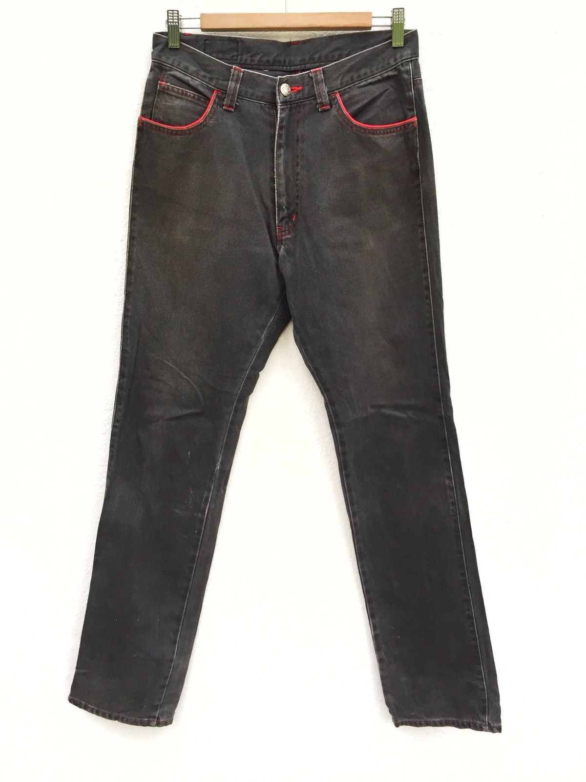A.F.F.A. Vintage La Rocka 🇬🇧 💀 Red Line Pocket Punk/Goth Denim Pants Size US 30 / EU 46 - 2 Thumbnail