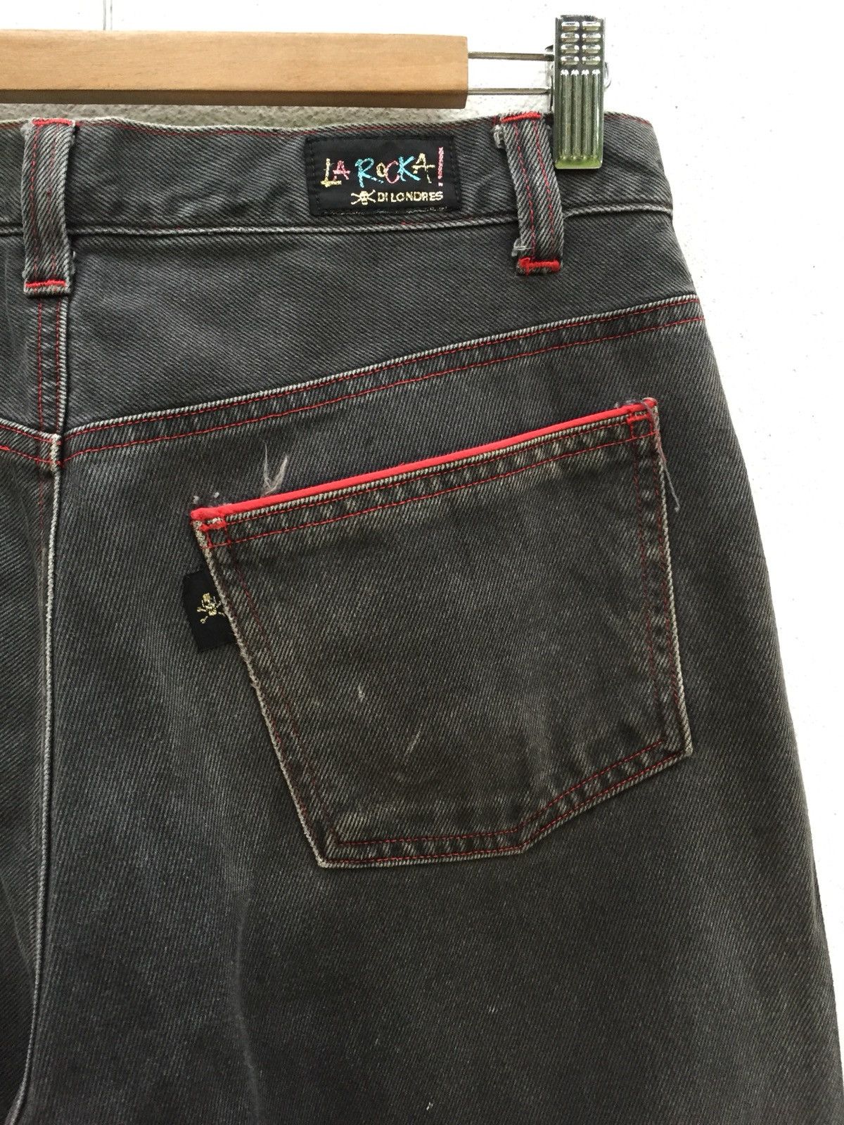 A.F.F.A. Vintage La Rocka 🇬🇧 💀 Red Line Pocket Punk/Goth Denim Pants Size US 30 / EU 46 - 1 Thumbnail