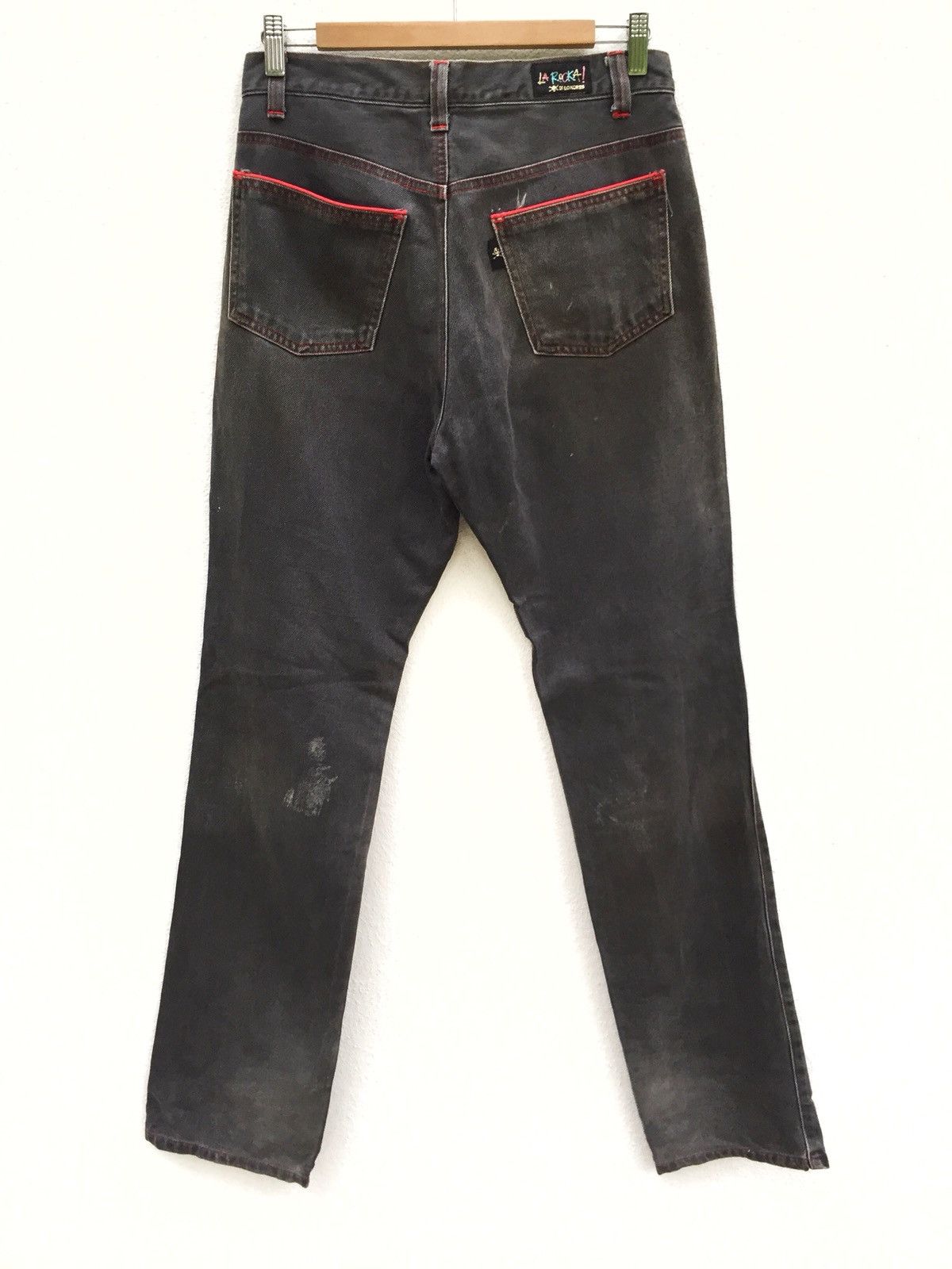 A.F.F.A. Vintage La Rocka 🇬🇧 💀 Red Line Pocket Punk/Goth Denim Pants Size US 30 / EU 46 - 3 Thumbnail