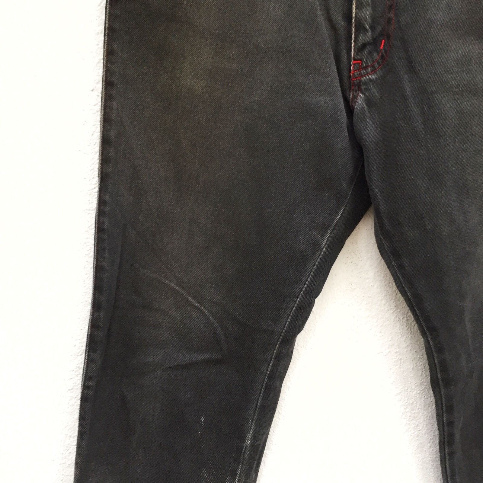 A.F.F.A. Vintage La Rocka 🇬🇧 💀 Red Line Pocket Punk/Goth Denim Pants Size US 30 / EU 46 - 6 Thumbnail