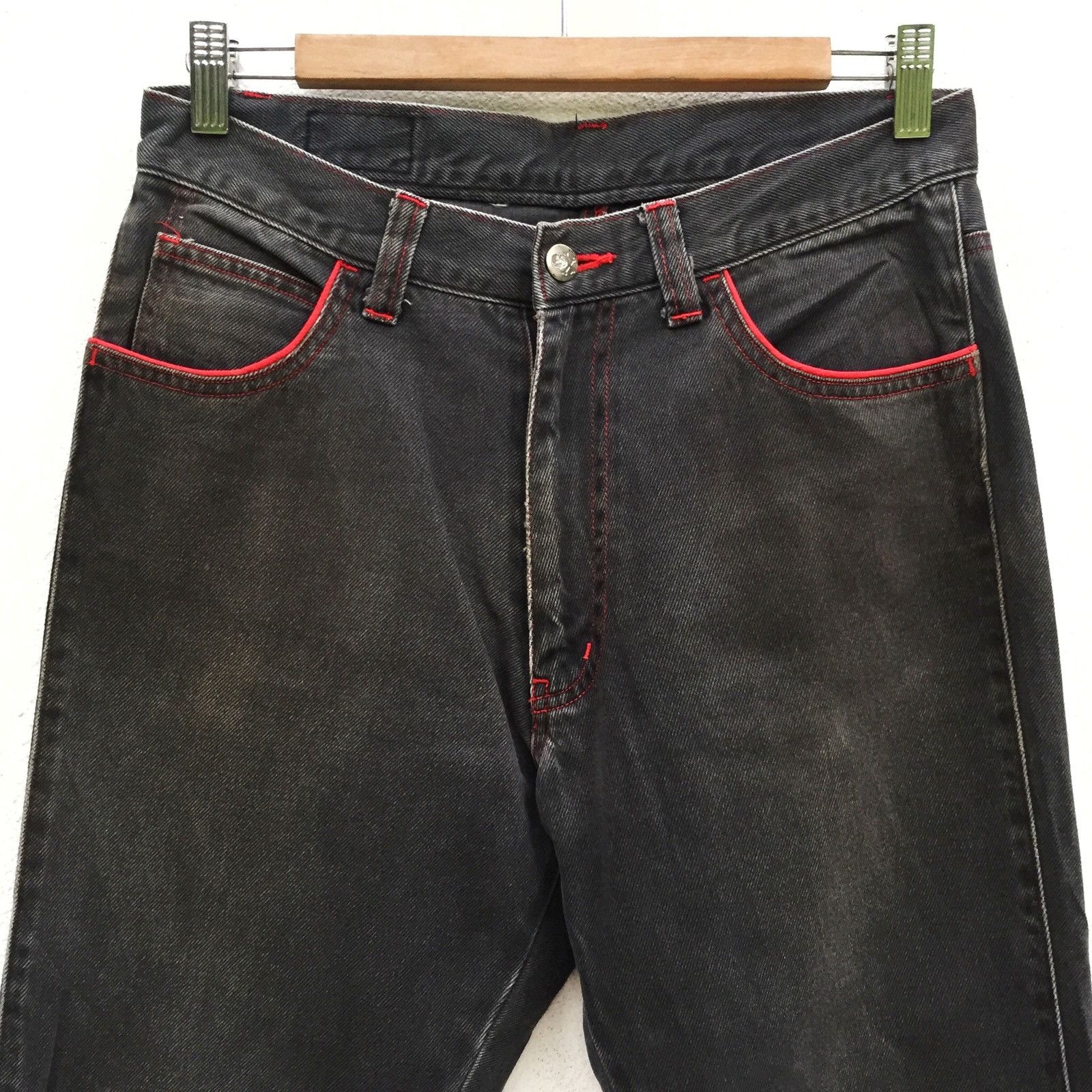 A.F.F.A. Vintage La Rocka 🇬🇧 💀 Red Line Pocket Punk/Goth Denim Pants Size US 30 / EU 46 - 4 Thumbnail